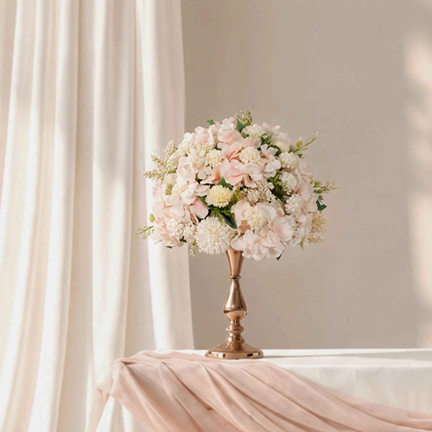 Soft Champagne & Pink Sweetheart Table Decor | One-Stop Floral Styling with Centerpiece & Ground Flowers
