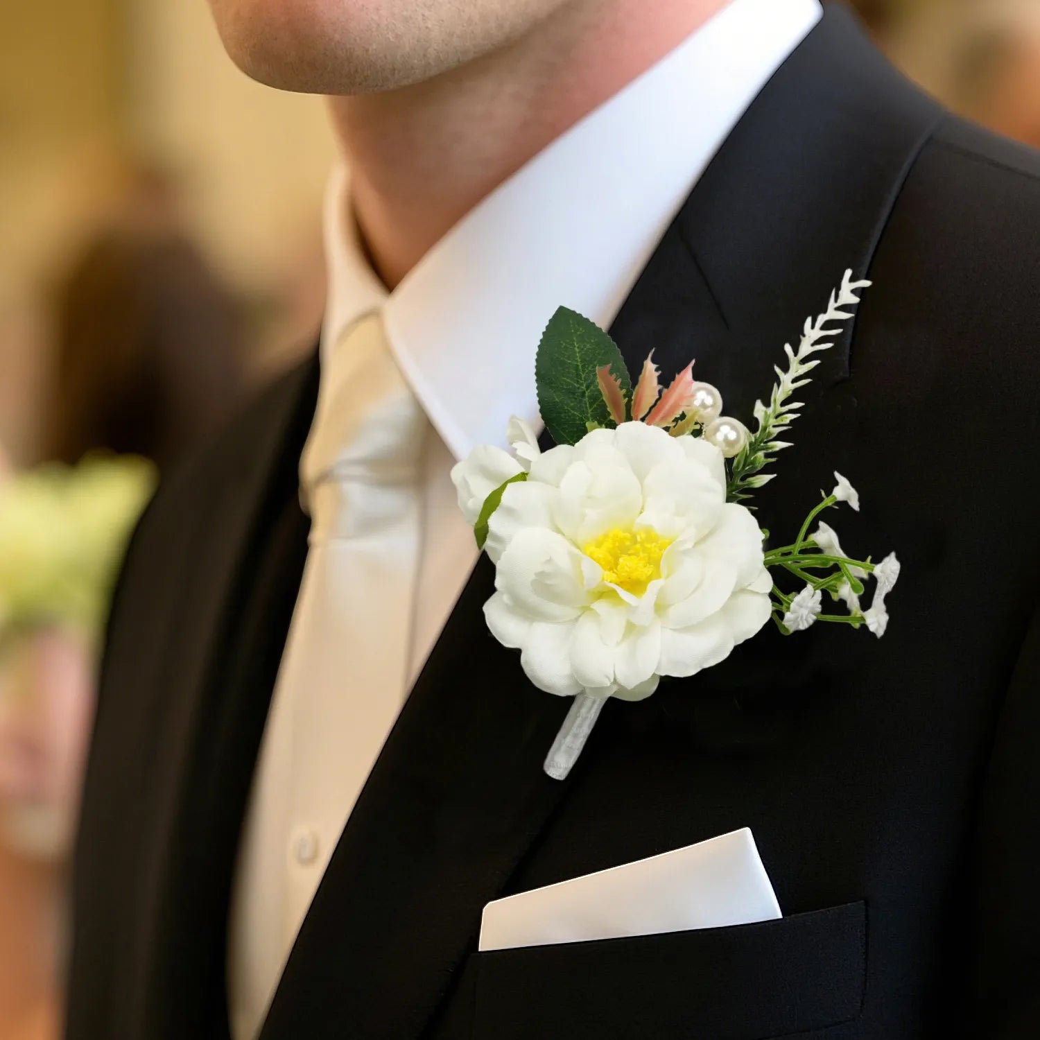 Uflower Pink White Series Bride Bouquet Wrist Corsage Groom Boutonniere Wedding Event Supplies SET80080-09