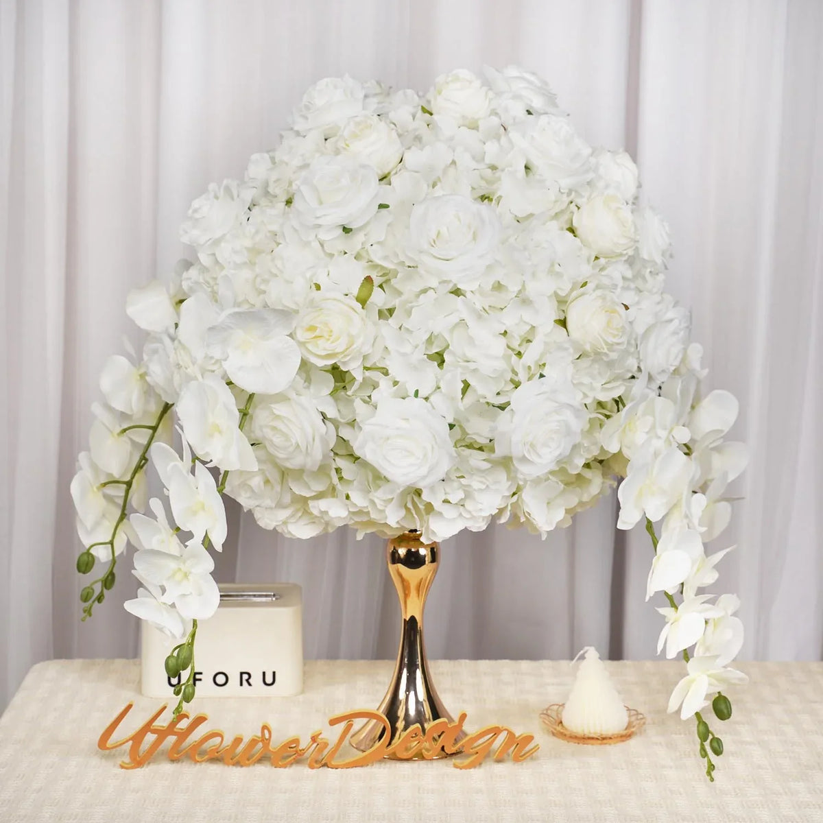 Uflower 50cm Cream White Spherical Faux Table Flower Arrangements MB80030 - Uflower