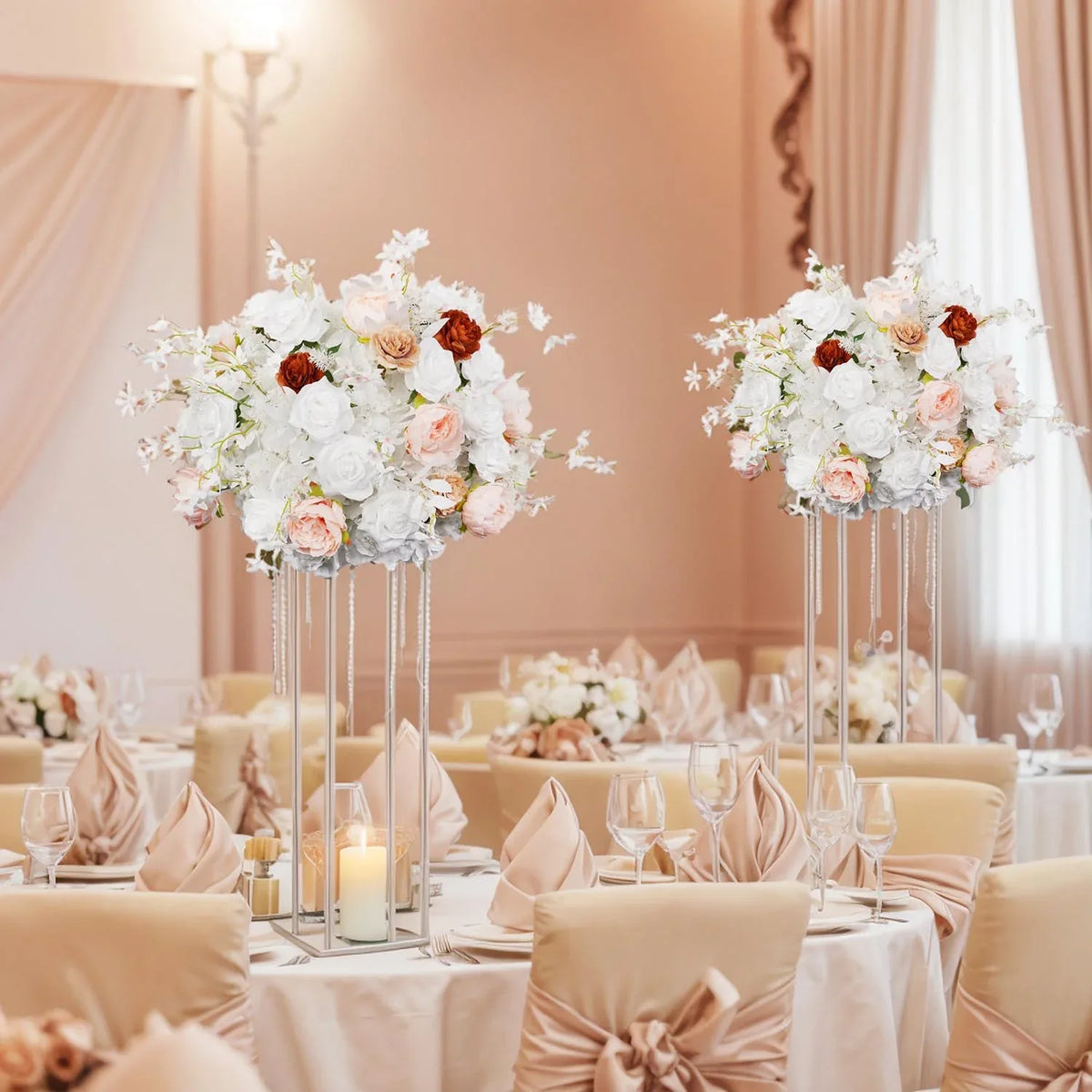 Uflower 50cm White Dried Table Flower Arrangements MB80029 - Uflower