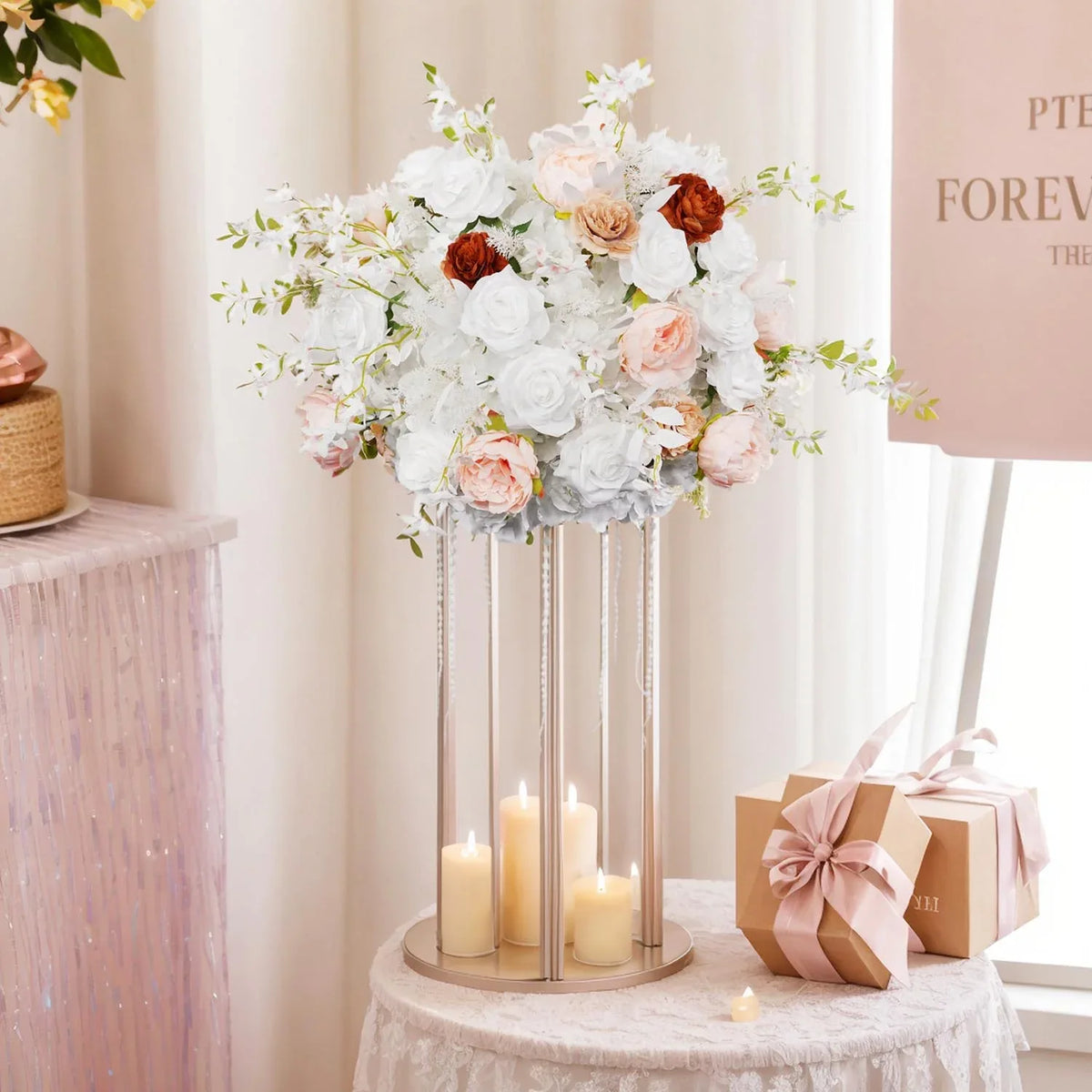 Uflower 50cm White Dried Table Flower Arrangements MB80029 - Uflower