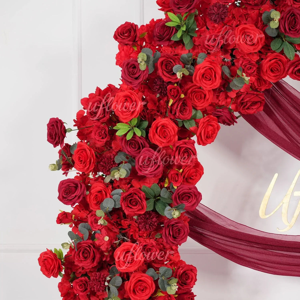 Uflower Red Rose Greenery Floral Door Arch Wedding Party Backdrop Decoration SET80174 - Uflower