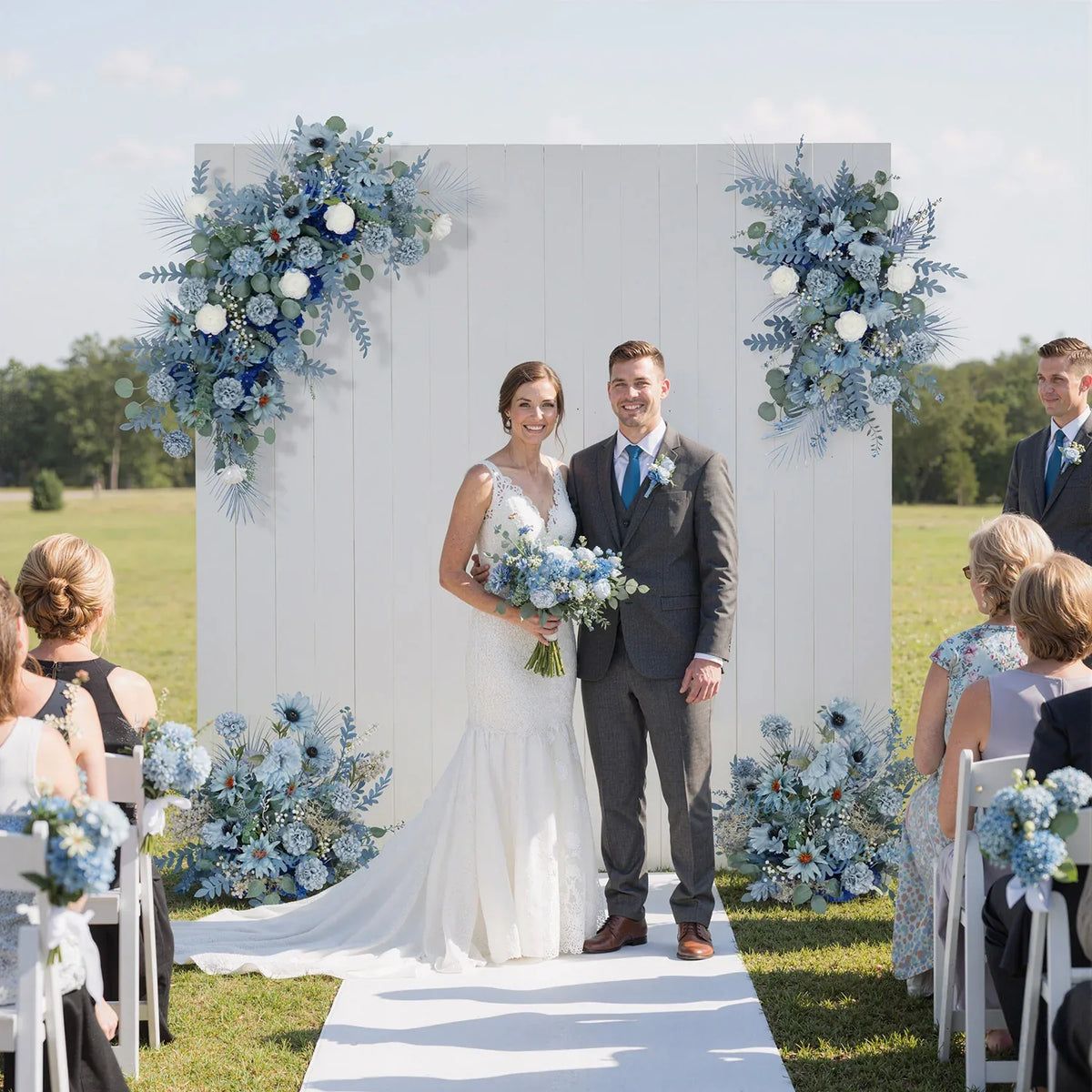 Artificial Grayish Blue Wedding KT Backdrop Flower Row Decor SET80072 - Uflower