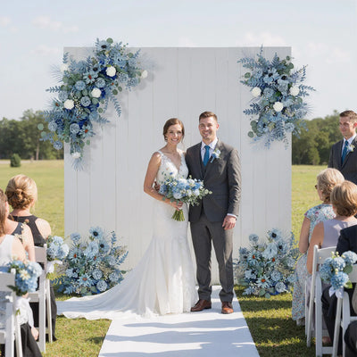 Artificial Grayish Blue Wedding KT Backdrop Flower Row Decor SET80072 - Uflower