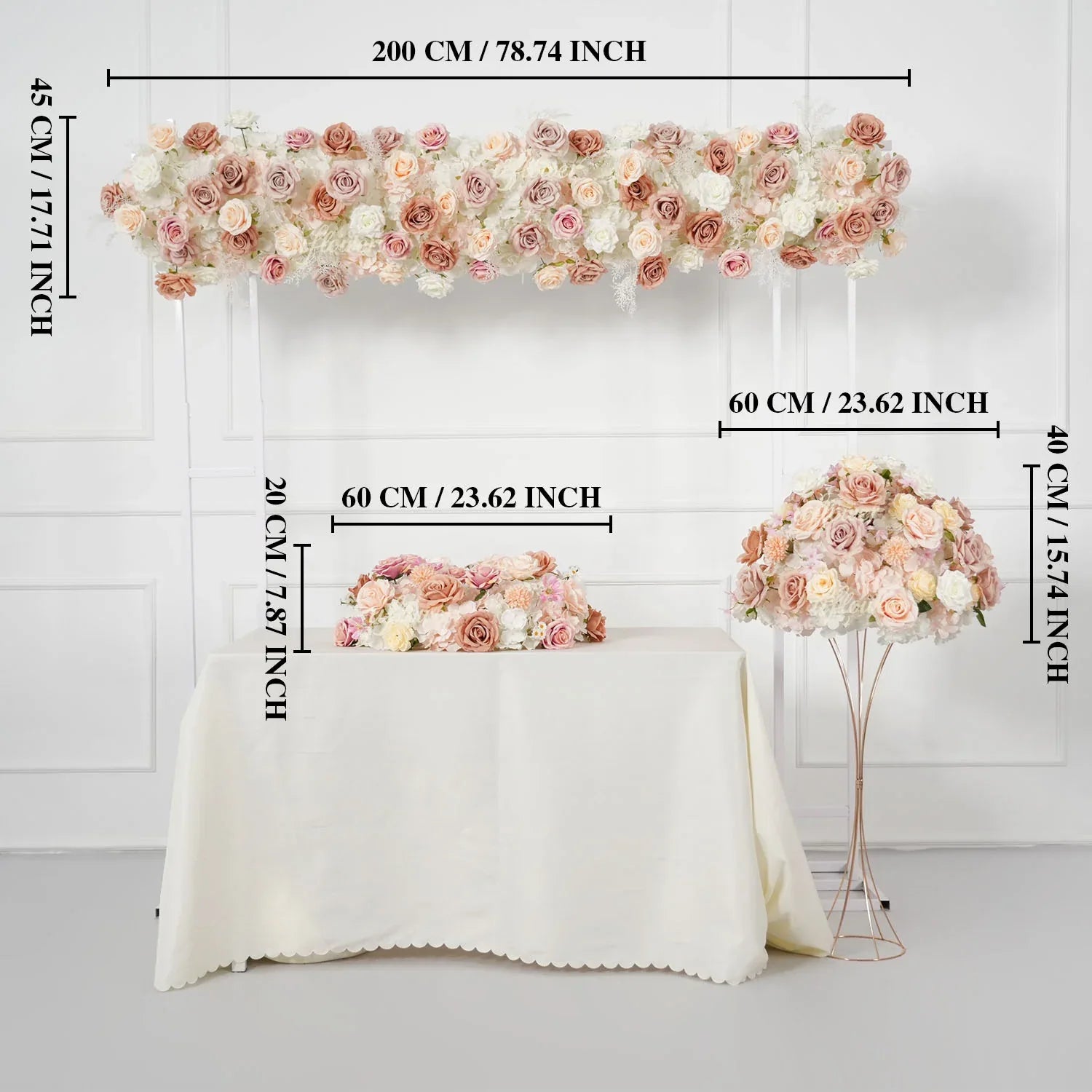 Uflower Champagne Pink Rose Arrangement Wedding Backdrop Floral Props SET80151 - Uflower