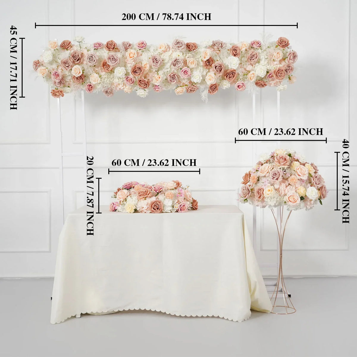 Uflower Champagne Pink Rose Arrangement Wedding Backdrop Floral Props SET80151 - Uflower