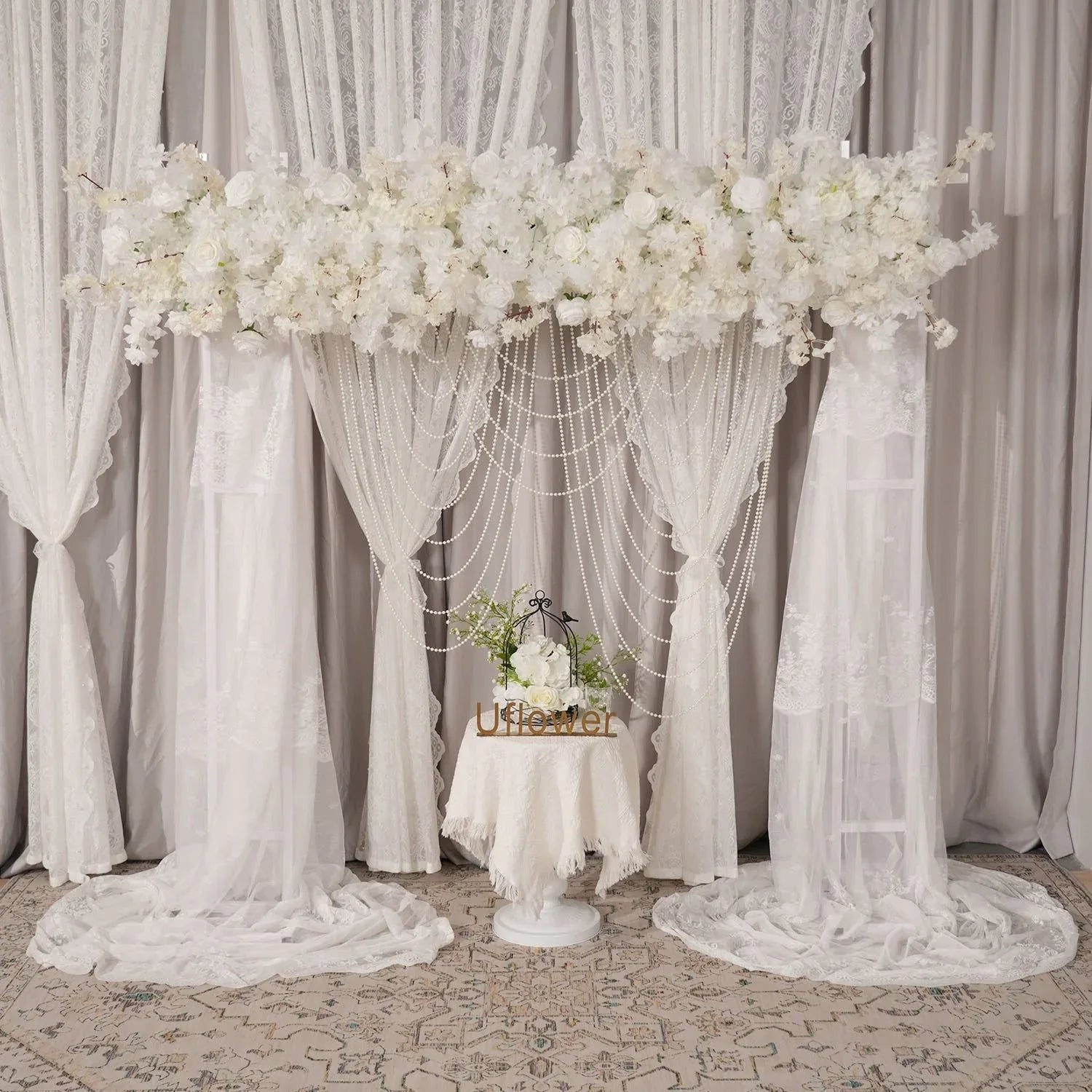 Uflower White Cherry Blossoms Wedding Background KT Board Decoration MC80205 - Uflower