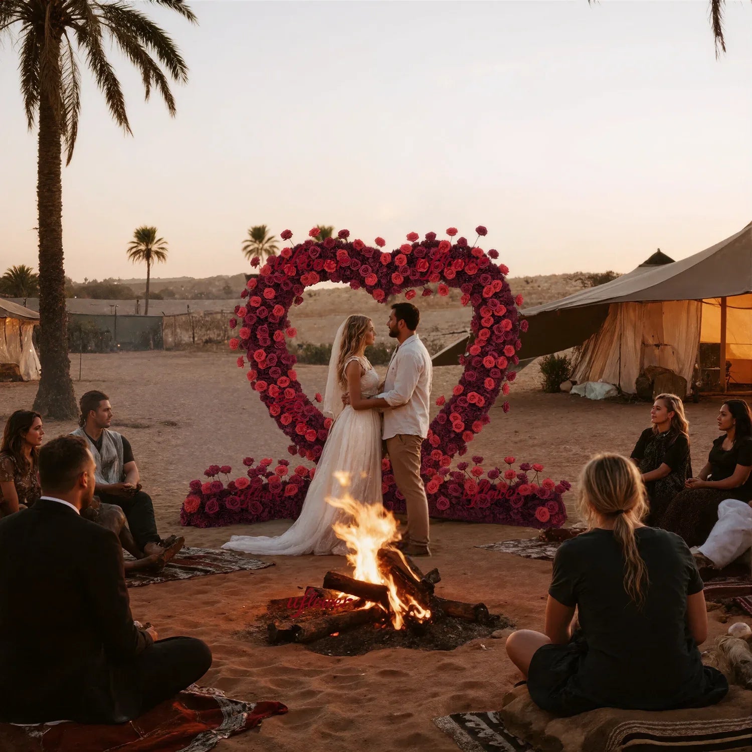 Uflower 2m*2m Red Rose Heart Arch Wedding Decor SET80032-01 - Uflower