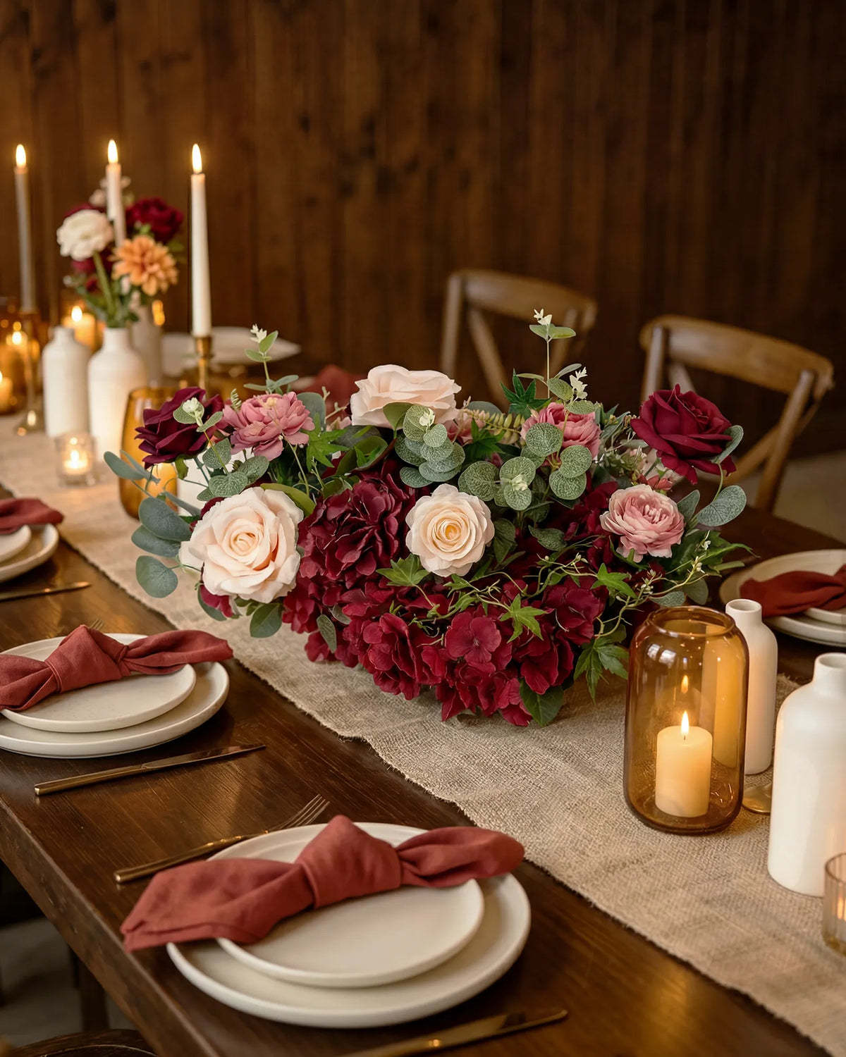 Uflower 50cm Burgundy Blush Rose Flower Row MC89010-03