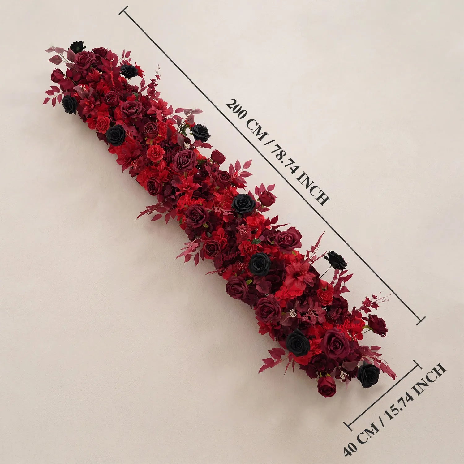 Uflower Red Roses Backdrop Wall Flower Row Wedding Decor MC80210-02