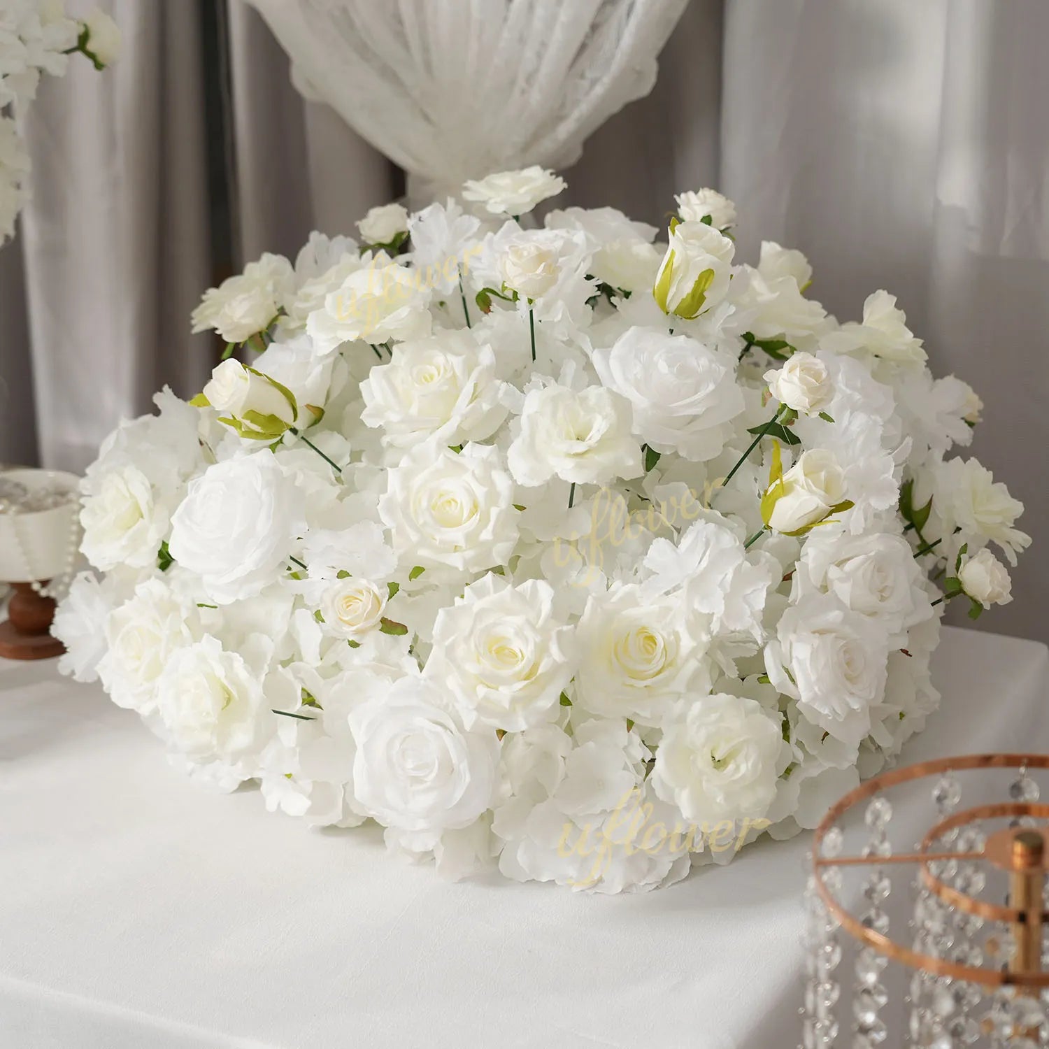 Uflower White Table Centerpiece Floral Ball Wedding Table Decoration MB80093-01