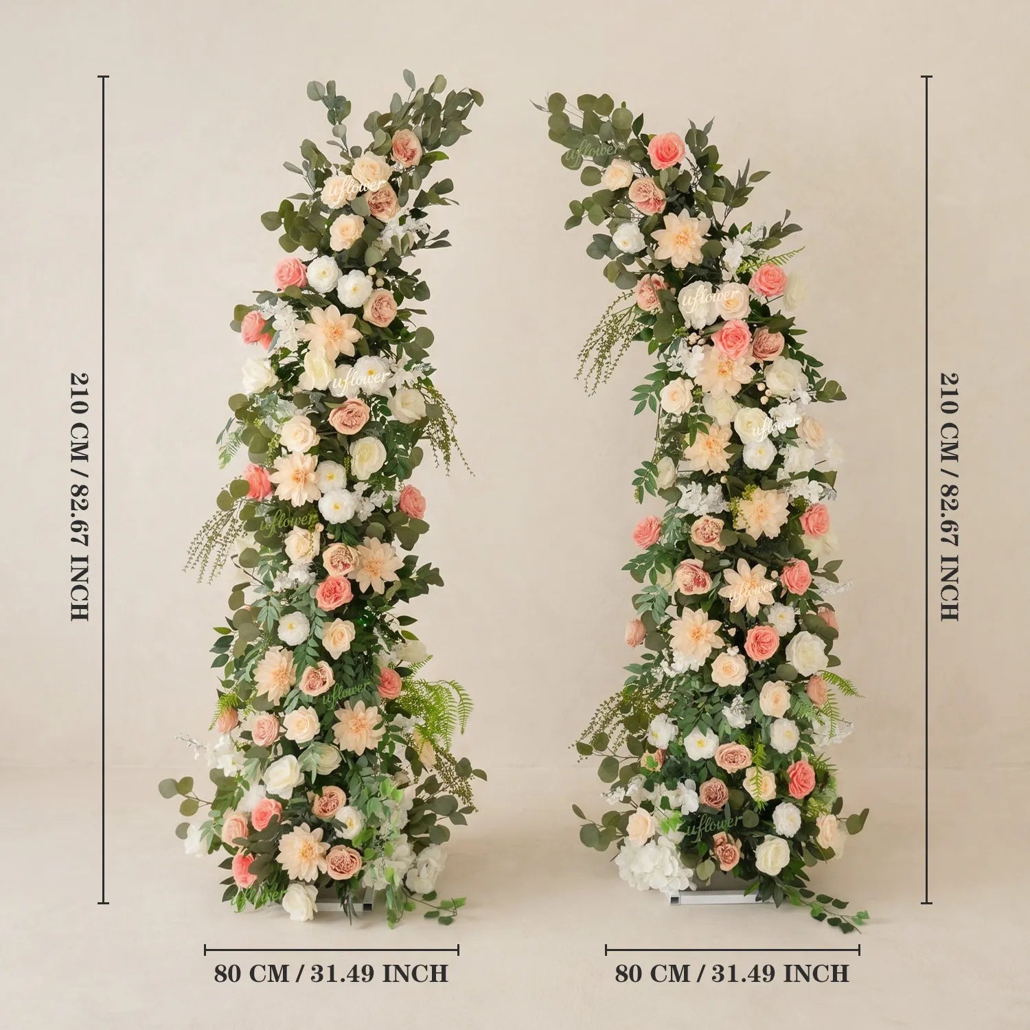 Uflower Pink White Greenery Horn Arch Wedding Backdrop Party Event Decor Props SET80252-01