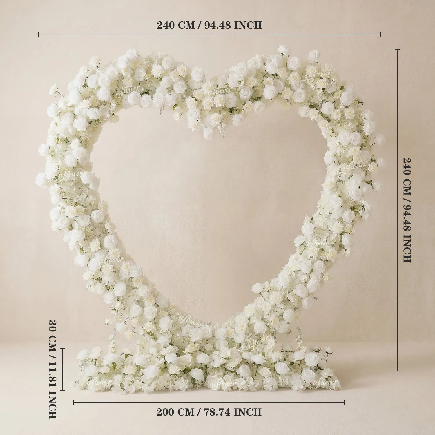 Uflower Artificial White Rose Heart Arch Wedding Decor SET80247-02