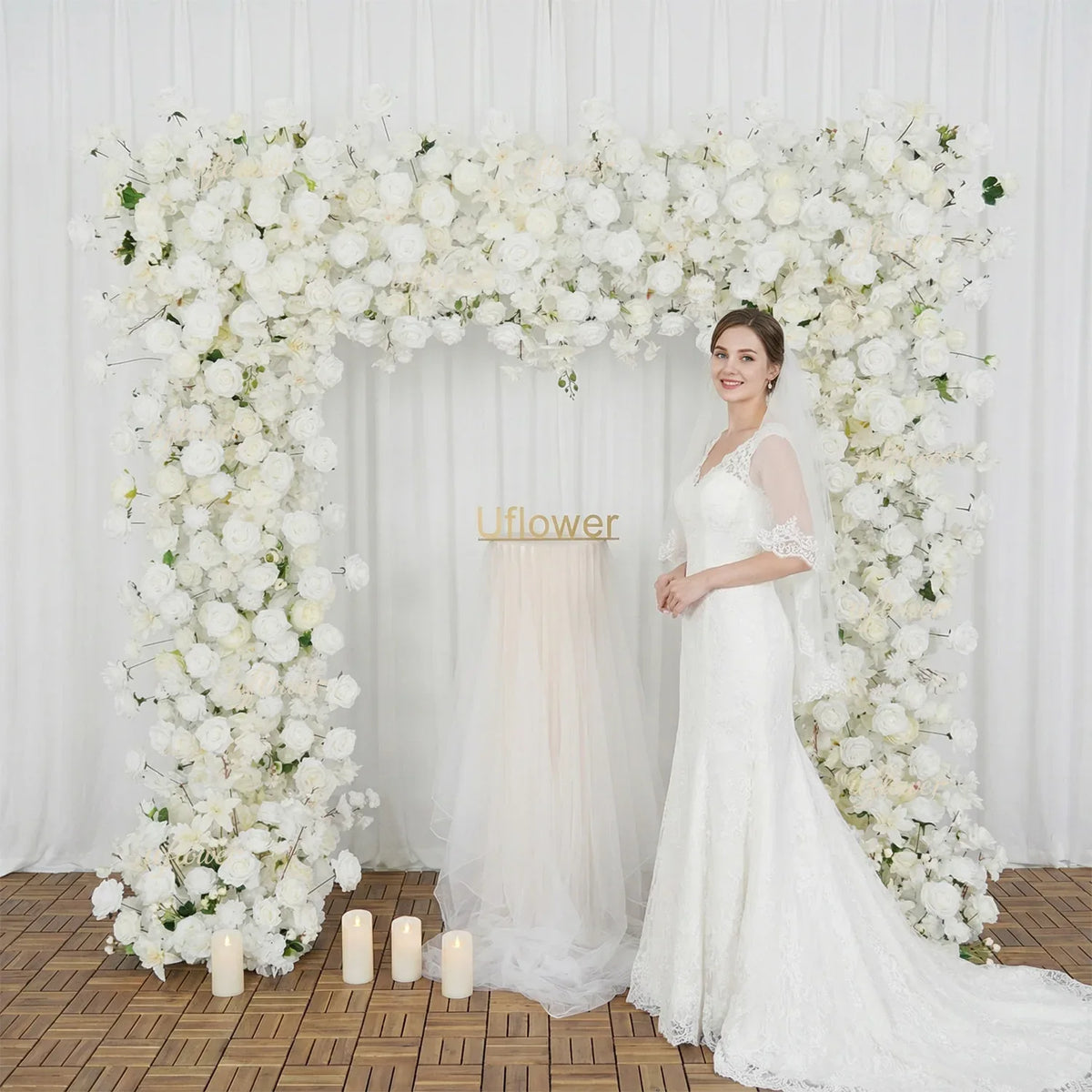 White Rose Flower Row Wedding Background Frame Arch SET80079 - Uflower