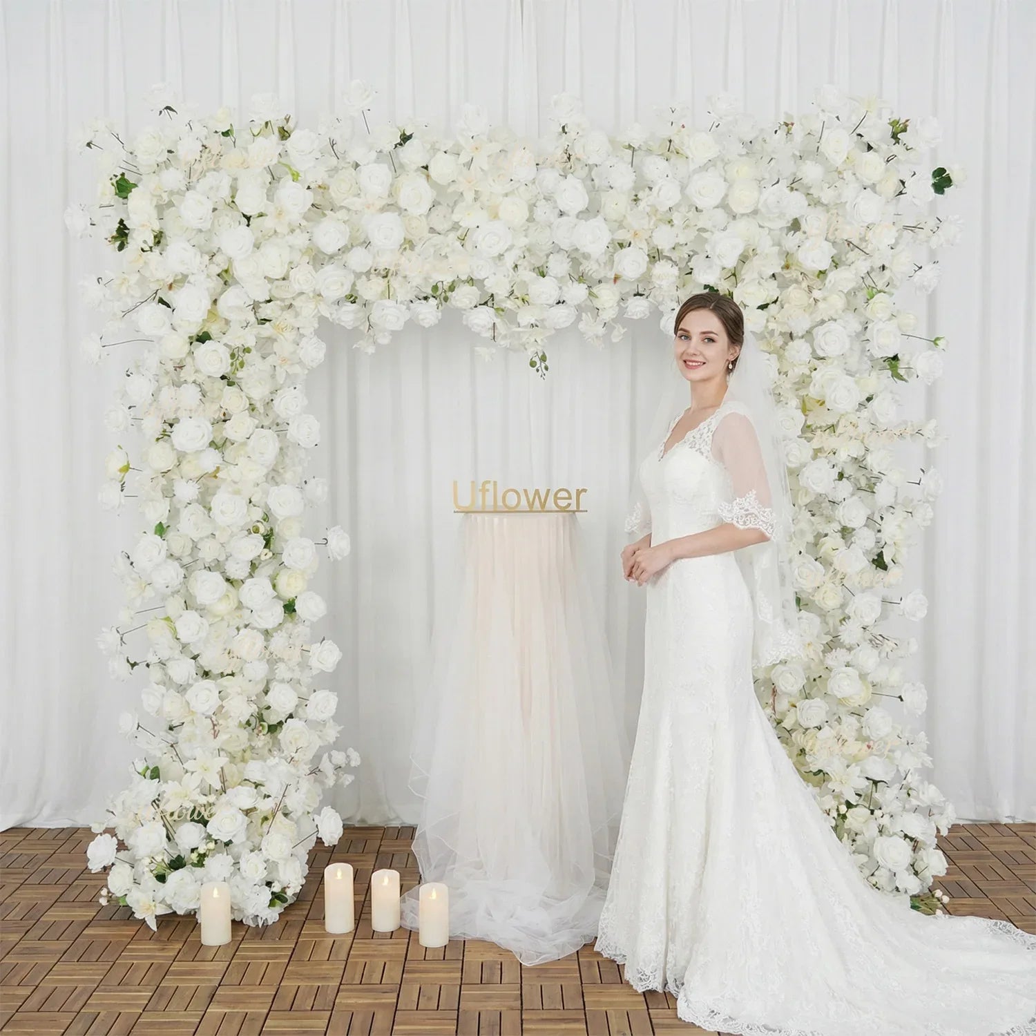 White Rose Flower Row Wedding Background Frame Arch SET80079 - Uflower