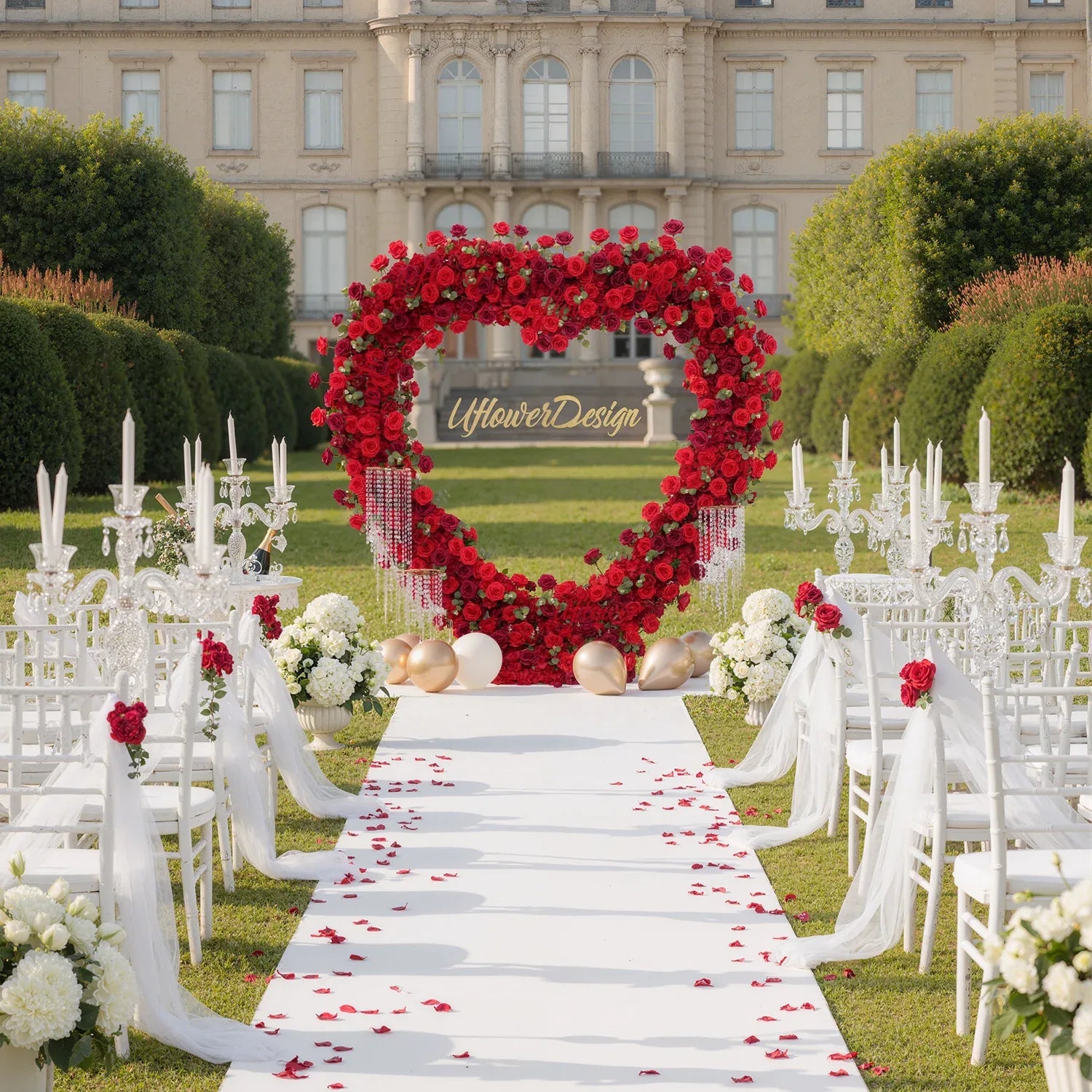 Uflower 2.2m*2.2m Red Rose Wedding Arch Heart Arch Decor SET80056 - Uflower