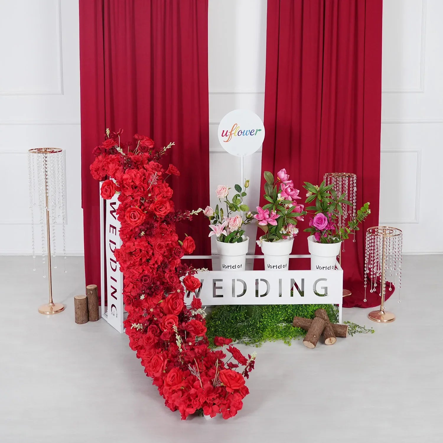 Uflower Artificial Red Rose Flower Row Sofa Table Runner Floor Flower Arrangement MC80126 - Uflower