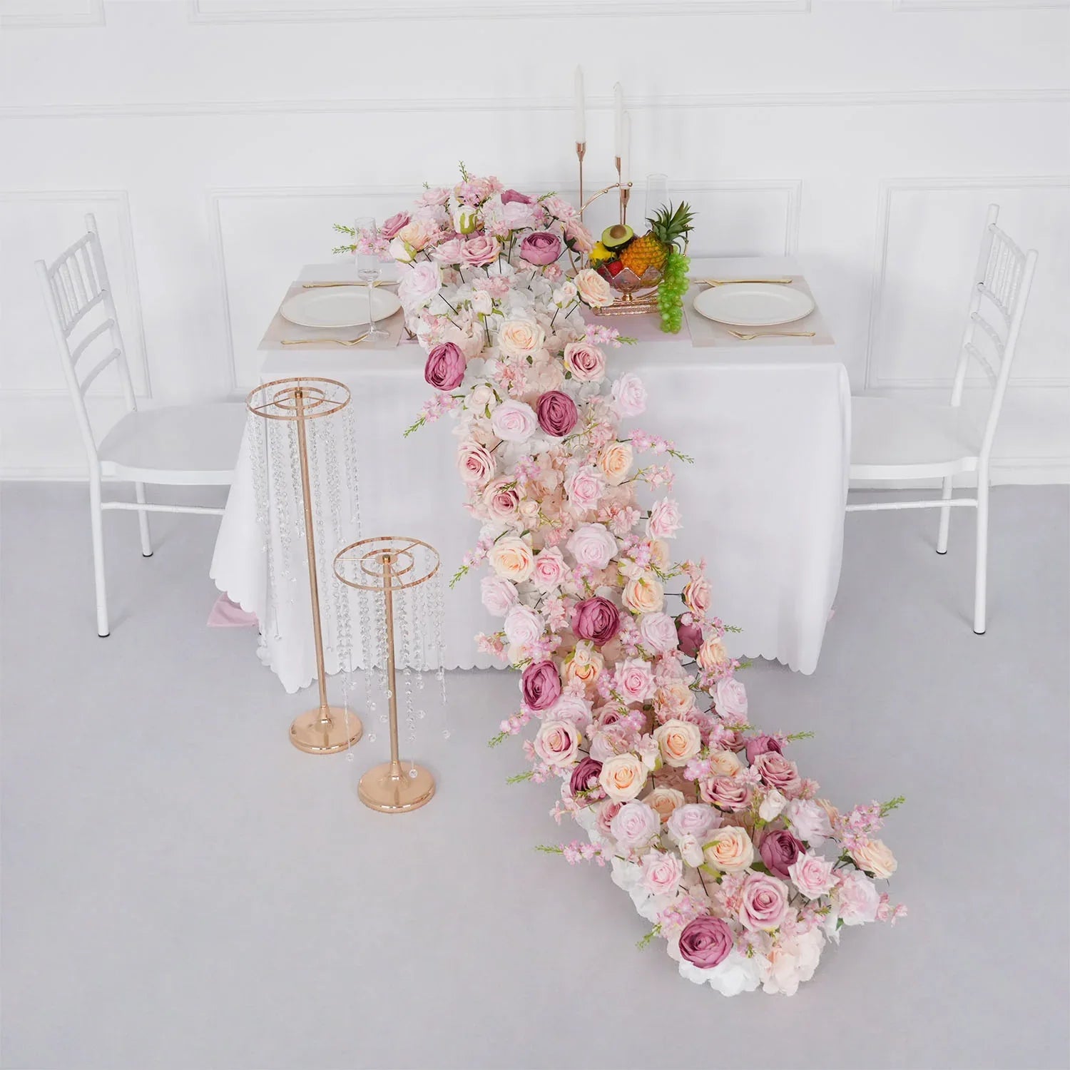 Uflower Artificial Pink White Flower Row Wedding KT Backdrop Decor SET80152 - Uflower