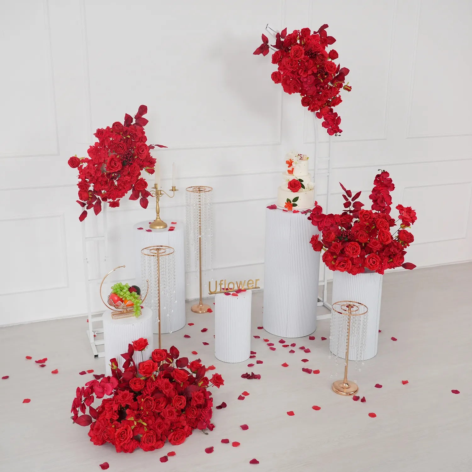 Uflower Artificial Red Rose Wedding KT Backdrop Flower Row Decor SET80203