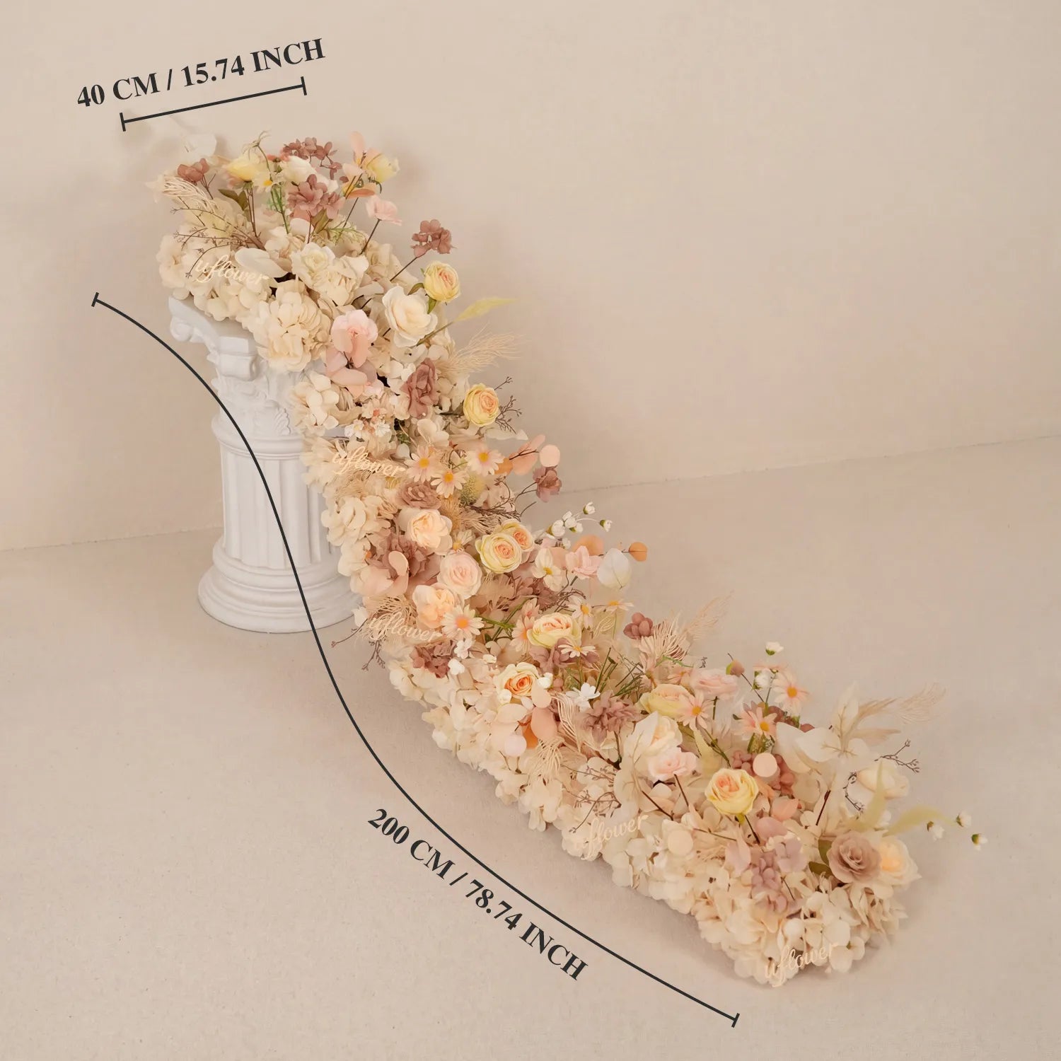 Uflower Champagne Floral Row Wedding & Party Table Runner Decor MC80313-01