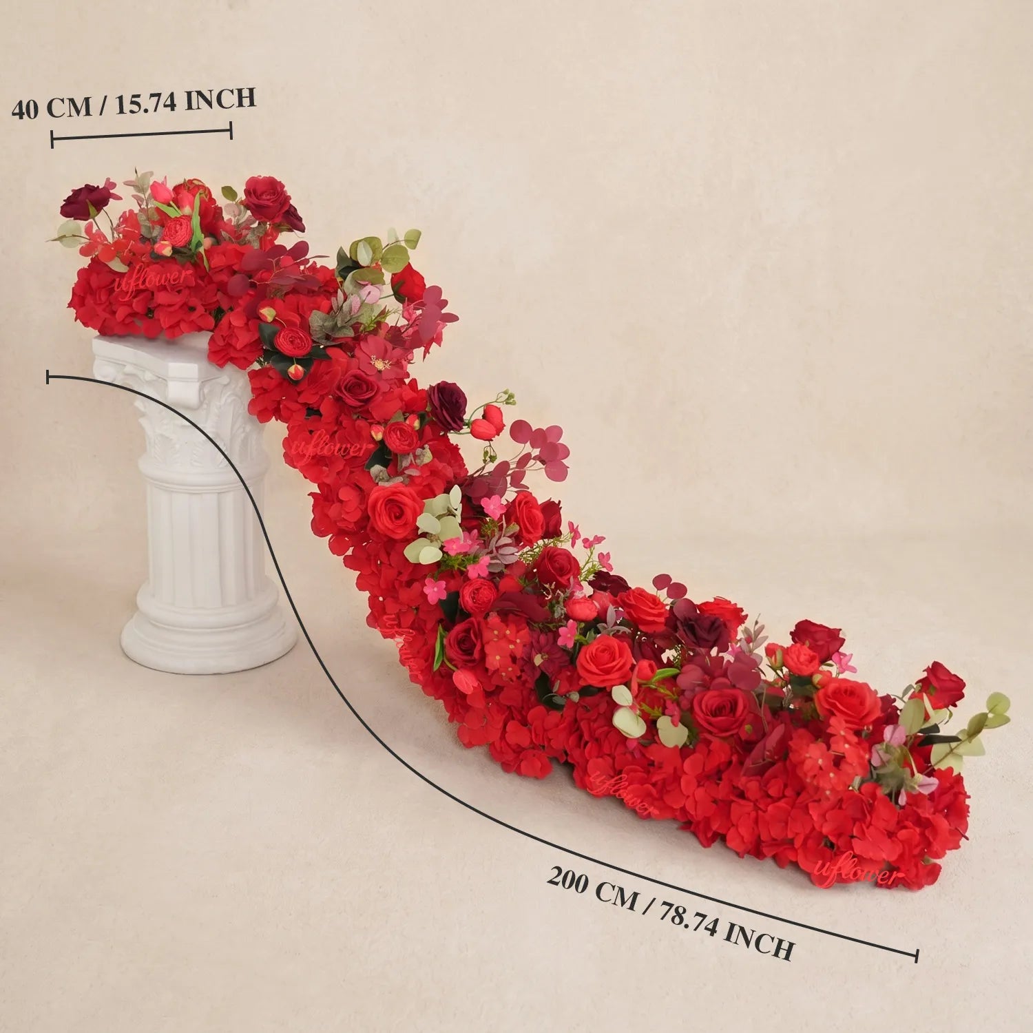 Uflower Red Floral Row Wedding & Party Table Runner Decor MC80315-01
