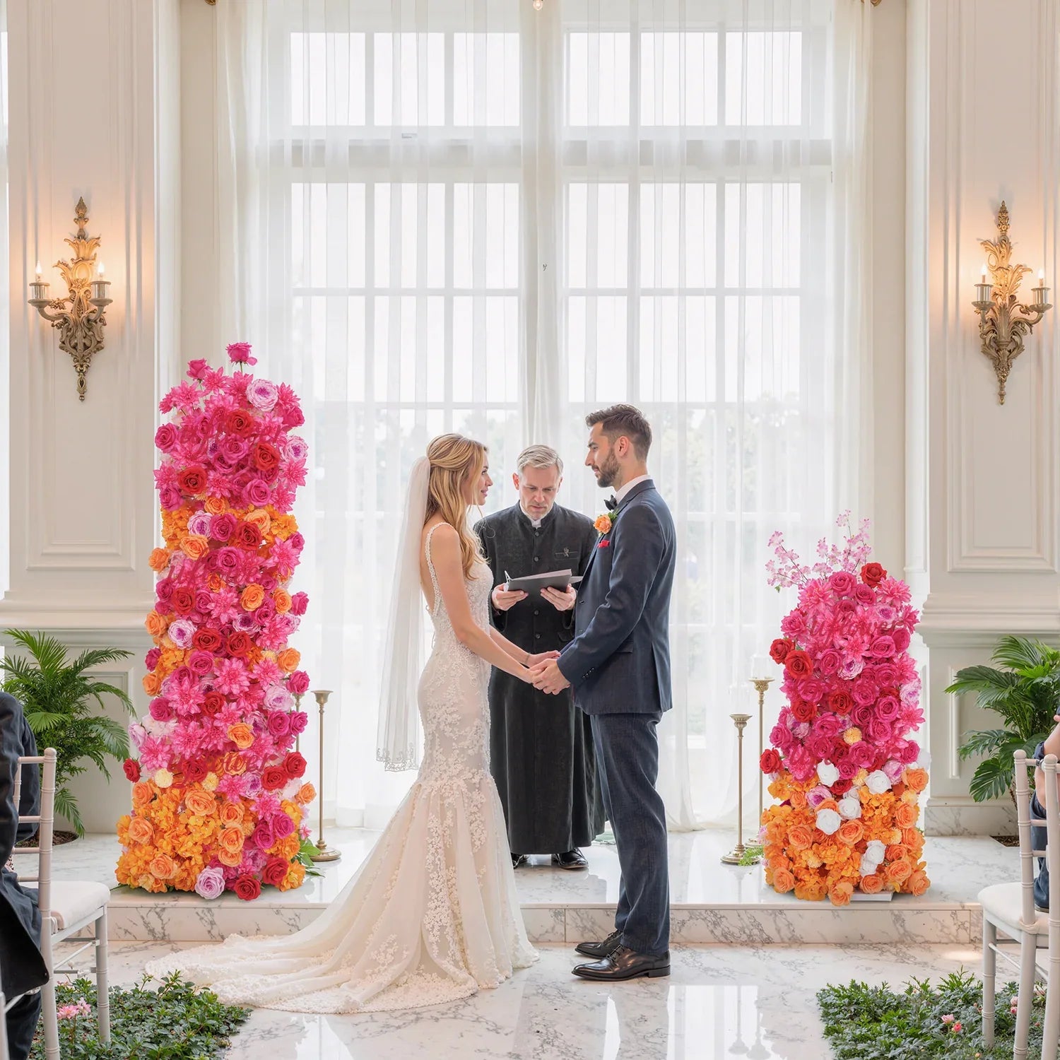 Uflower Artificial Orange Red Wedding KT Background Decor Flower Row SET80050 - Uflower