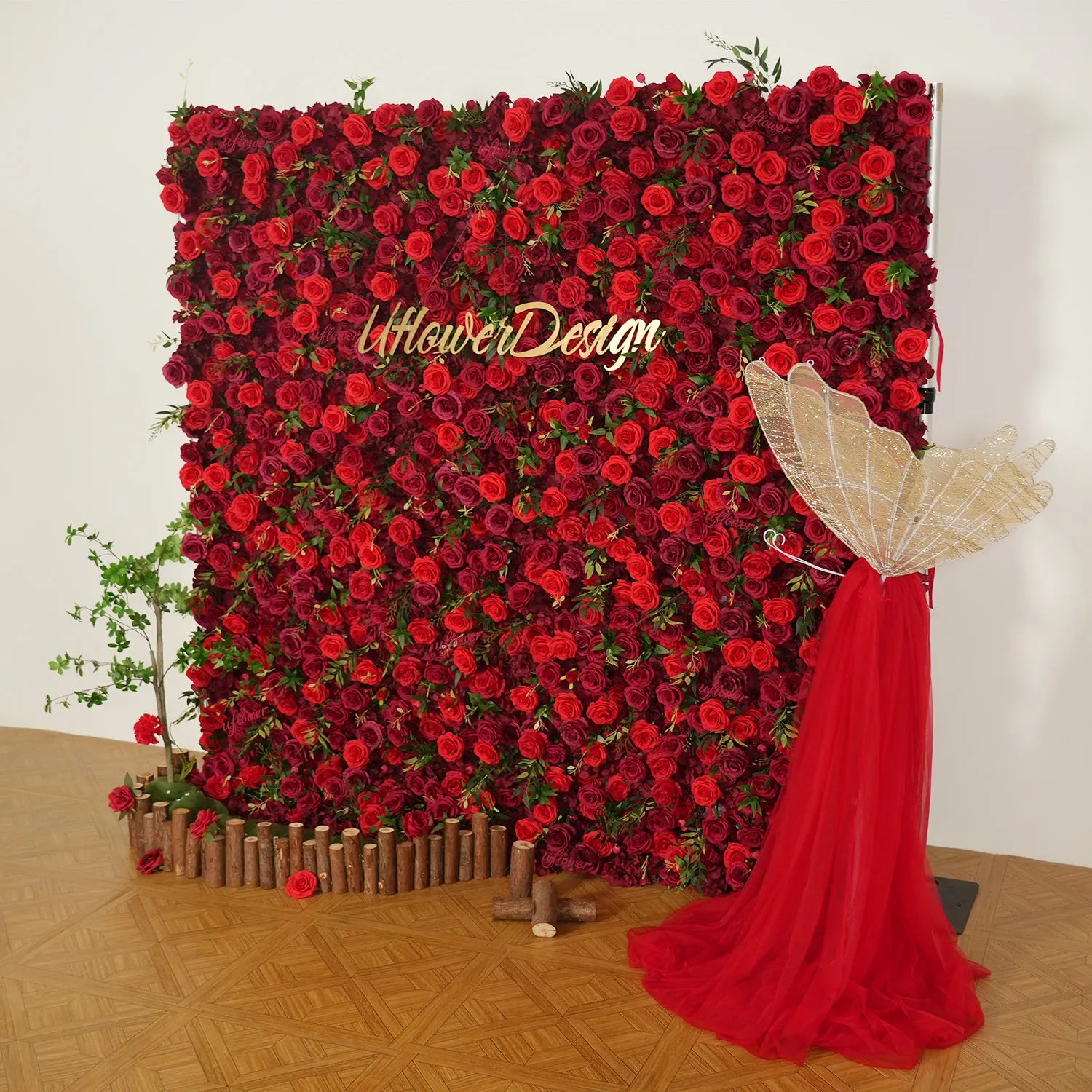 Uflower Red Rose Floral Wall Wedding Backdrop Birthday Party Decor SET80118-01