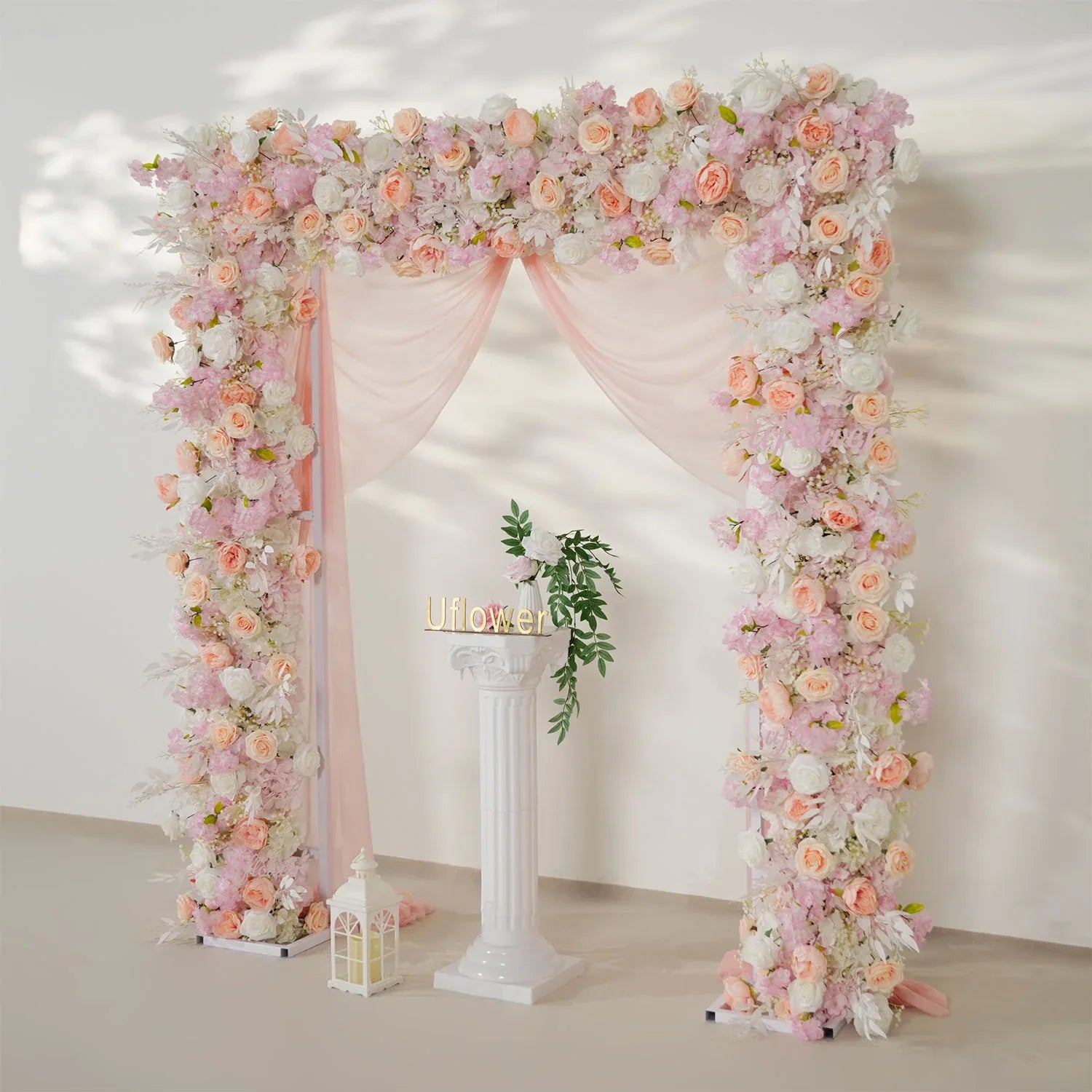 Uflower Pink White Rose Floral Square Arch Wedding Party Backdrop Decoration SET80138 - Uflower