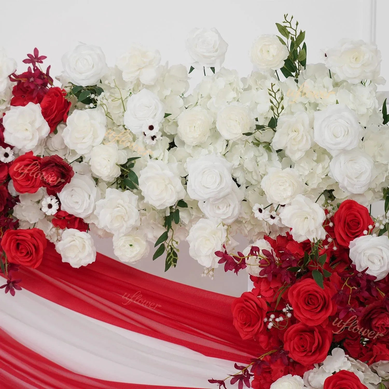 Uflower Artificial Red White Rose Flower Row Wedding KT Backdrop Decor SET80196 - Uflower
