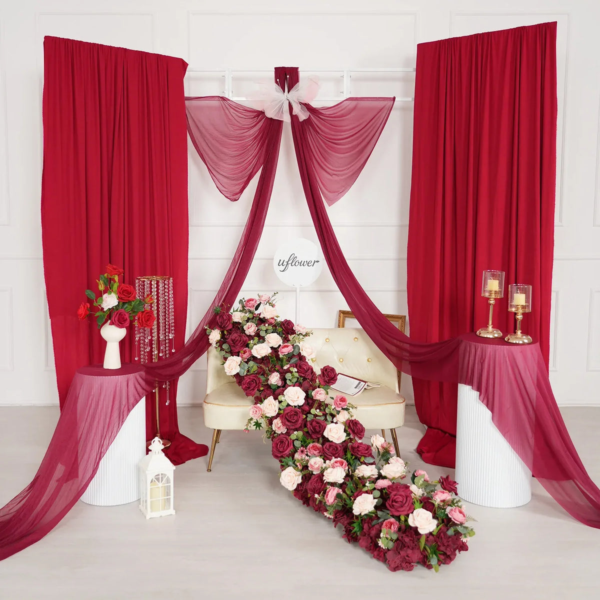 Uflower Artificial Red Rose Flower Row Wedding KT Backdrop Decor MC80124 - Uflower