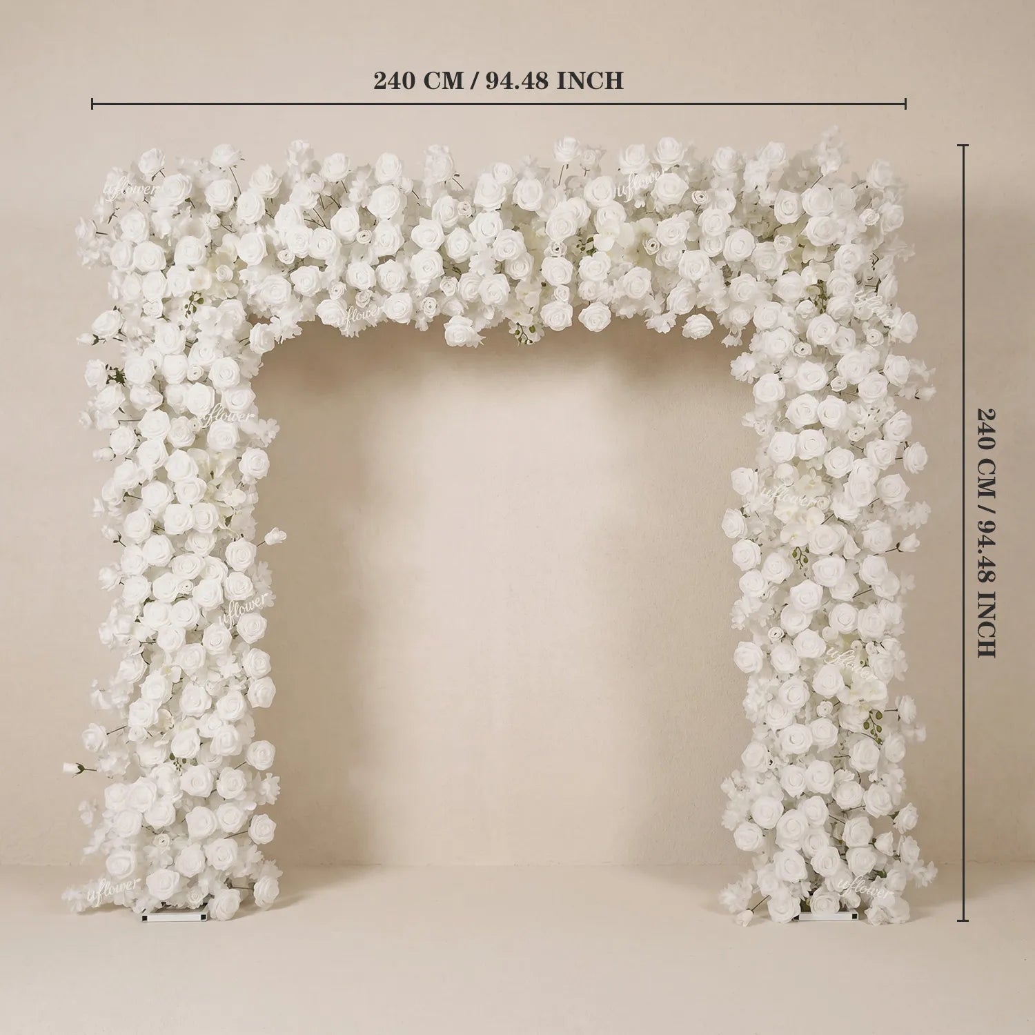 Uflower White Rose Flower Row Wedding Background Square Arch SET80256-01