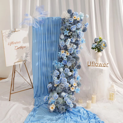 Uflower Blue Table Runner Sofa Floral Wedding Backdrop Decor MC80227-01