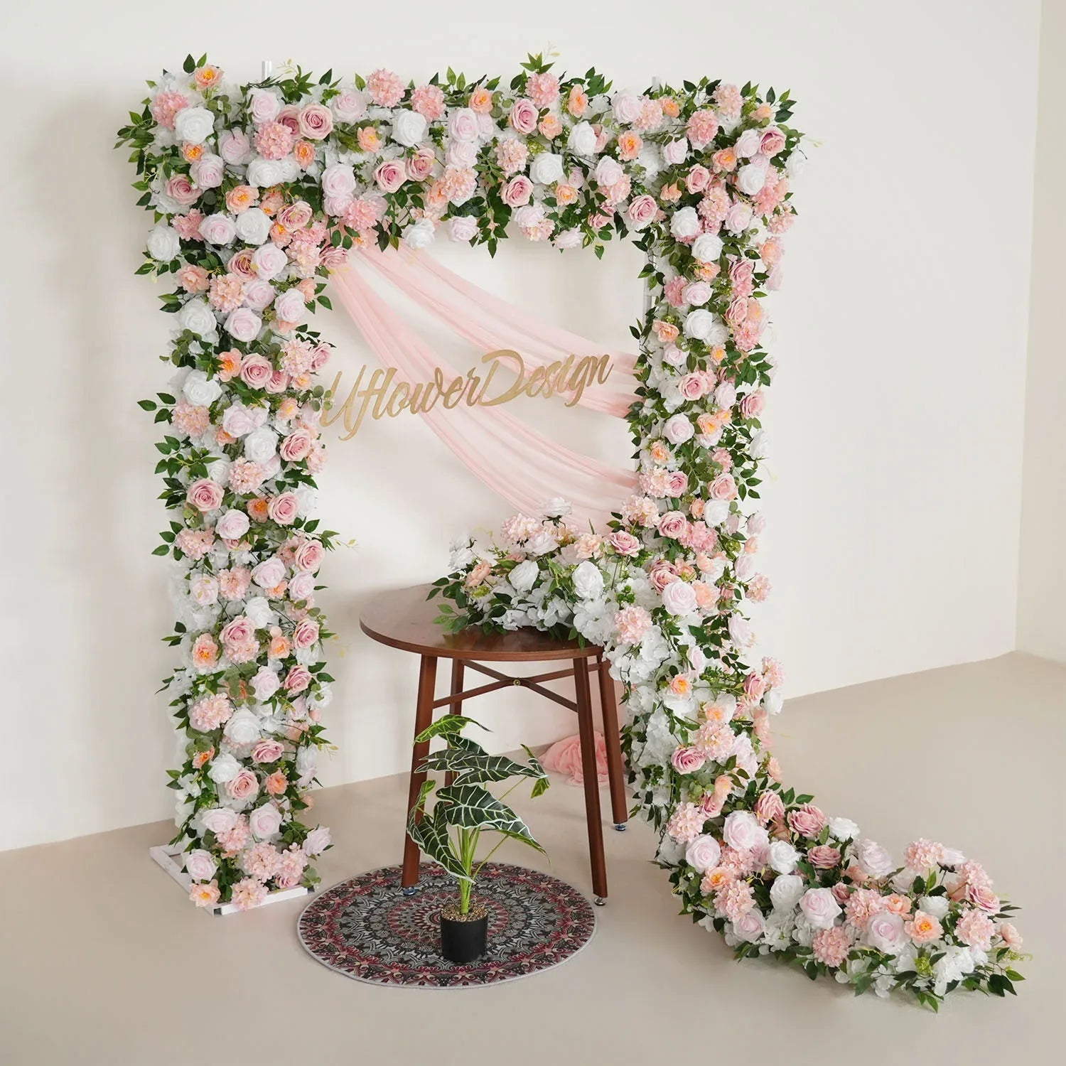 Uflower Pink White Rose Floral Square Arch Wedding Party Backdrop Decoration SET80117-01 - Uflower