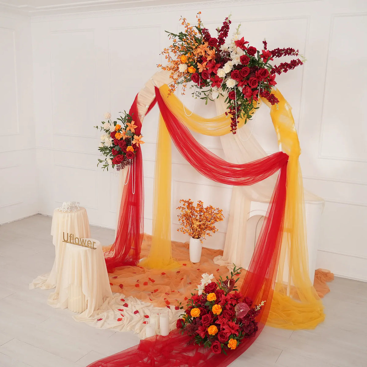 Uflower Rose Rouge Orange Arche de Mariage Fleurie Arrangement Floral ENSEMBLE80224