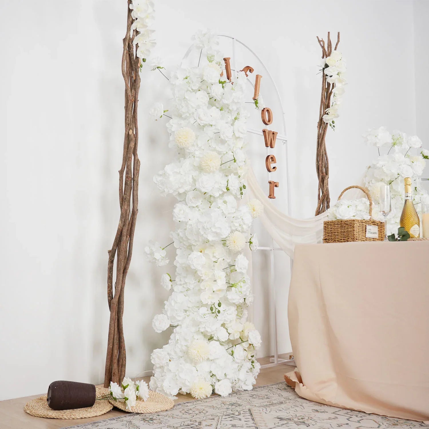 Artificial White Rose Wedding KT Backdrop Flower Row Decor SET80071 - Uflower