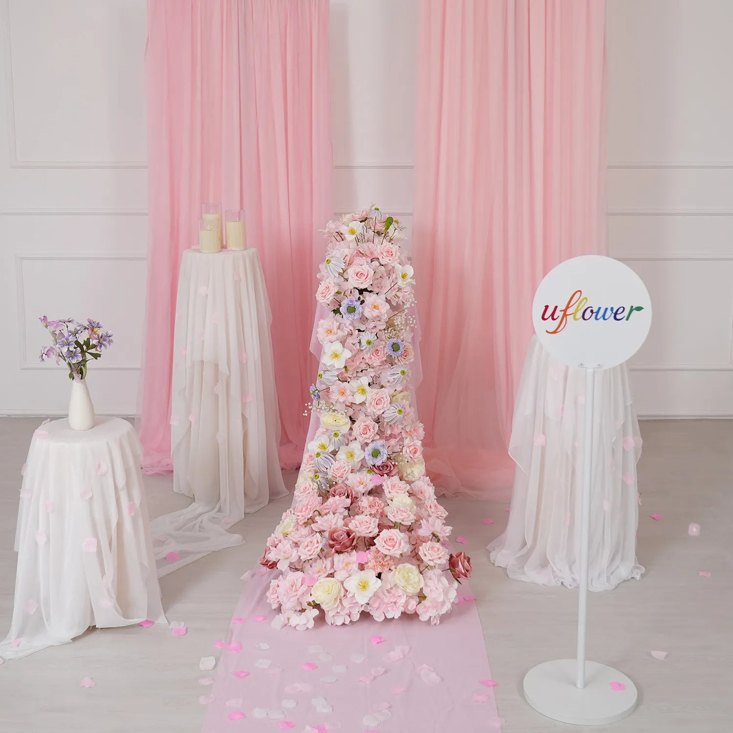 Uflower Pink Table Runner Sofa Floral Wedding Backdrop Decor MC80280-01