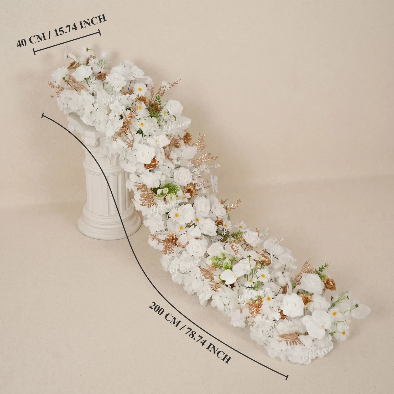 Uflower White Gold Floral Row Wedding & Party Table Runner Decor MC80314-01