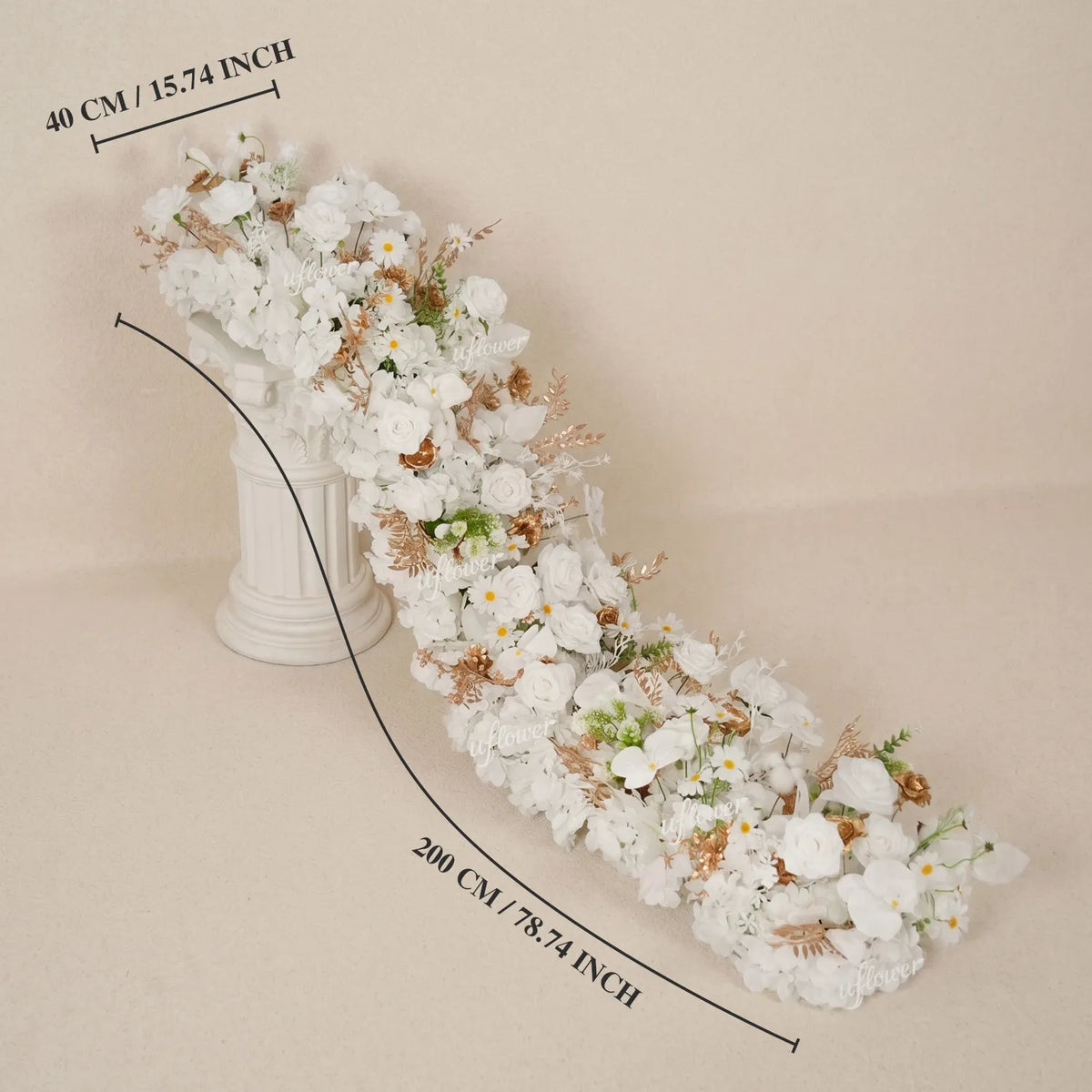 Uflower White Gold Floral Row Wedding & Party Table Runner Decor MC80314-01