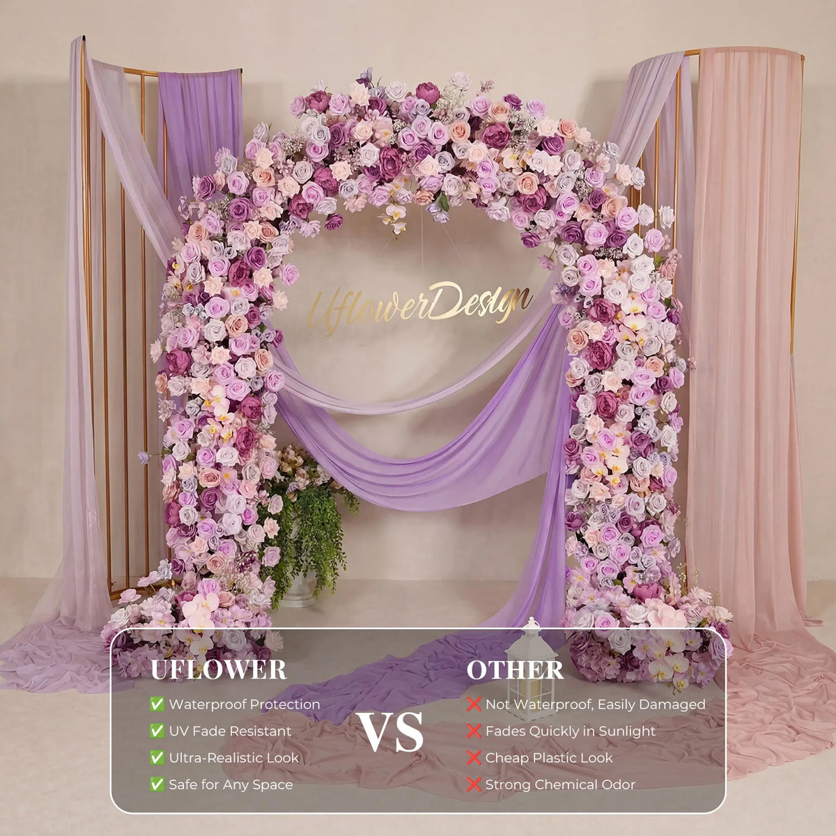 Uflower Purple Rose Floral Door Arch Wedding Party Backdrop Decor SET8