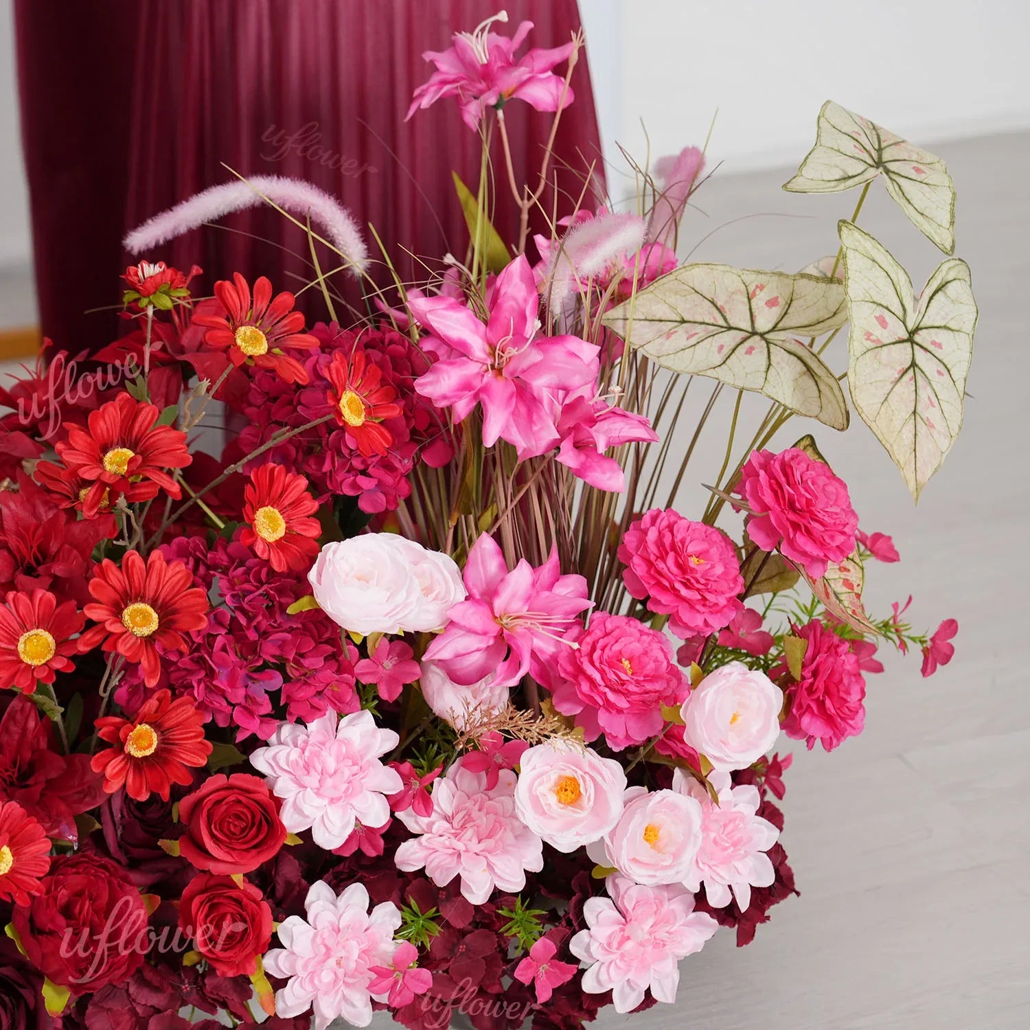 Uflower Red Pink Flower Arrangement Wedding Party Backdrop Floral Props SET80190 - Uflower