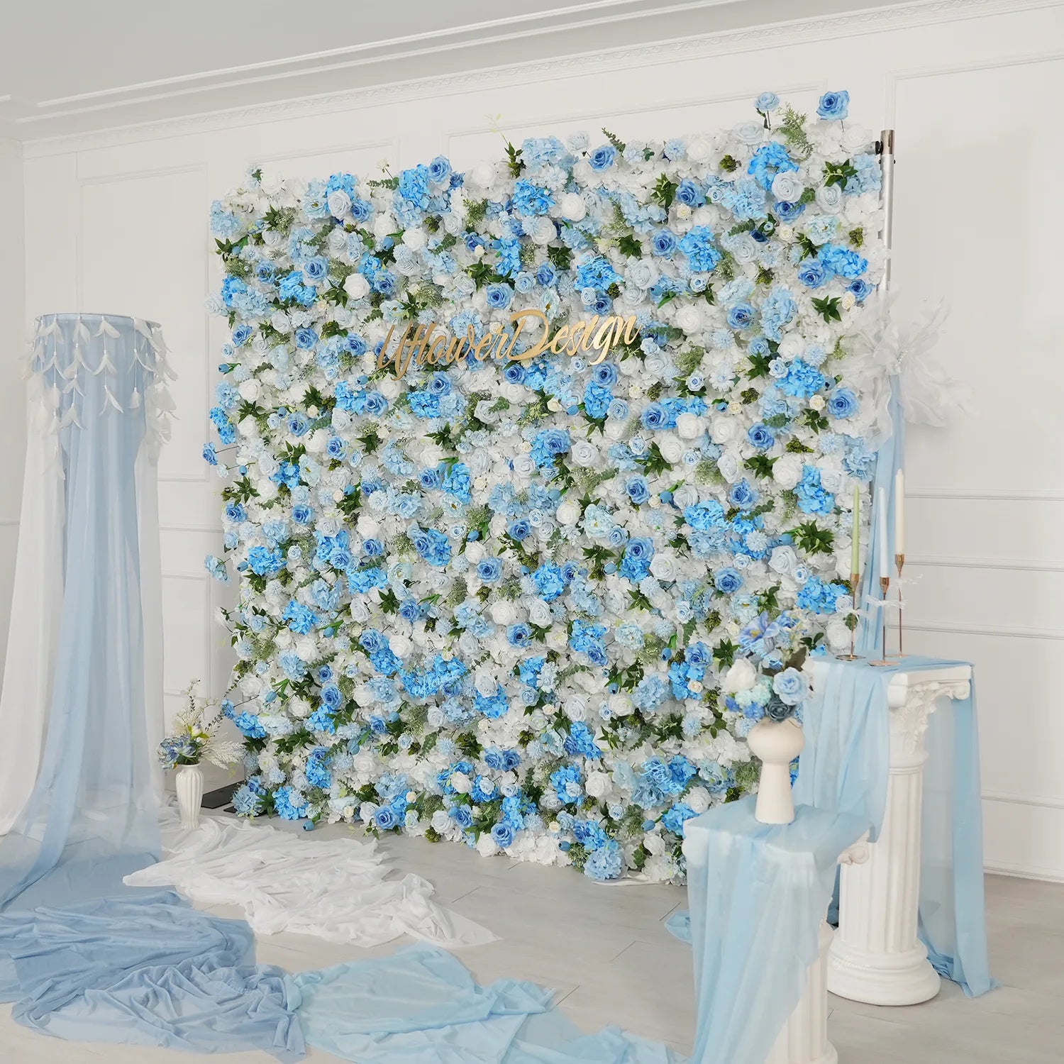 Uflower Blue White Flower Wall Backdrop Wedding Party Decoration SET80225
