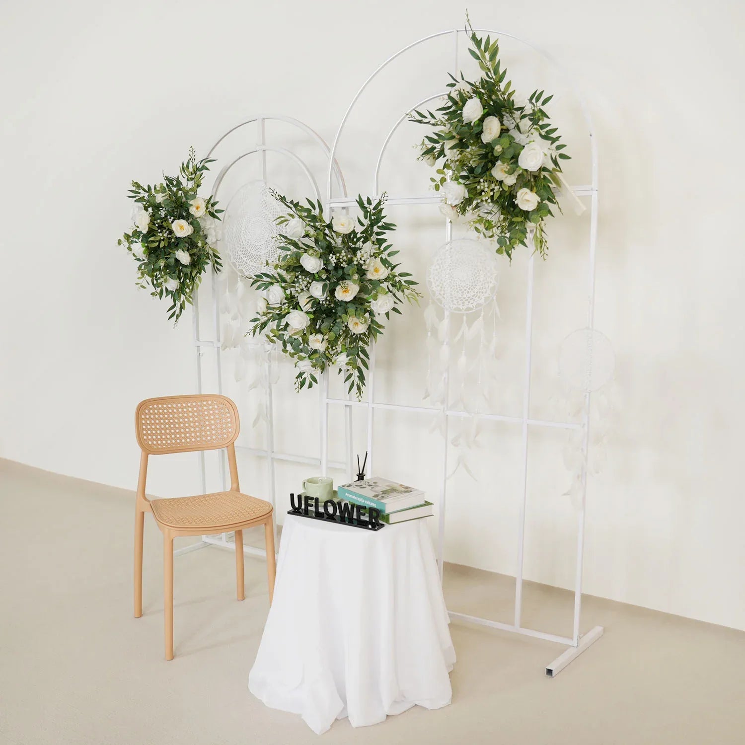 Uflower Artificial White Green Wedding KT Backdrop Flower Row Decor SET80066 - Uflower