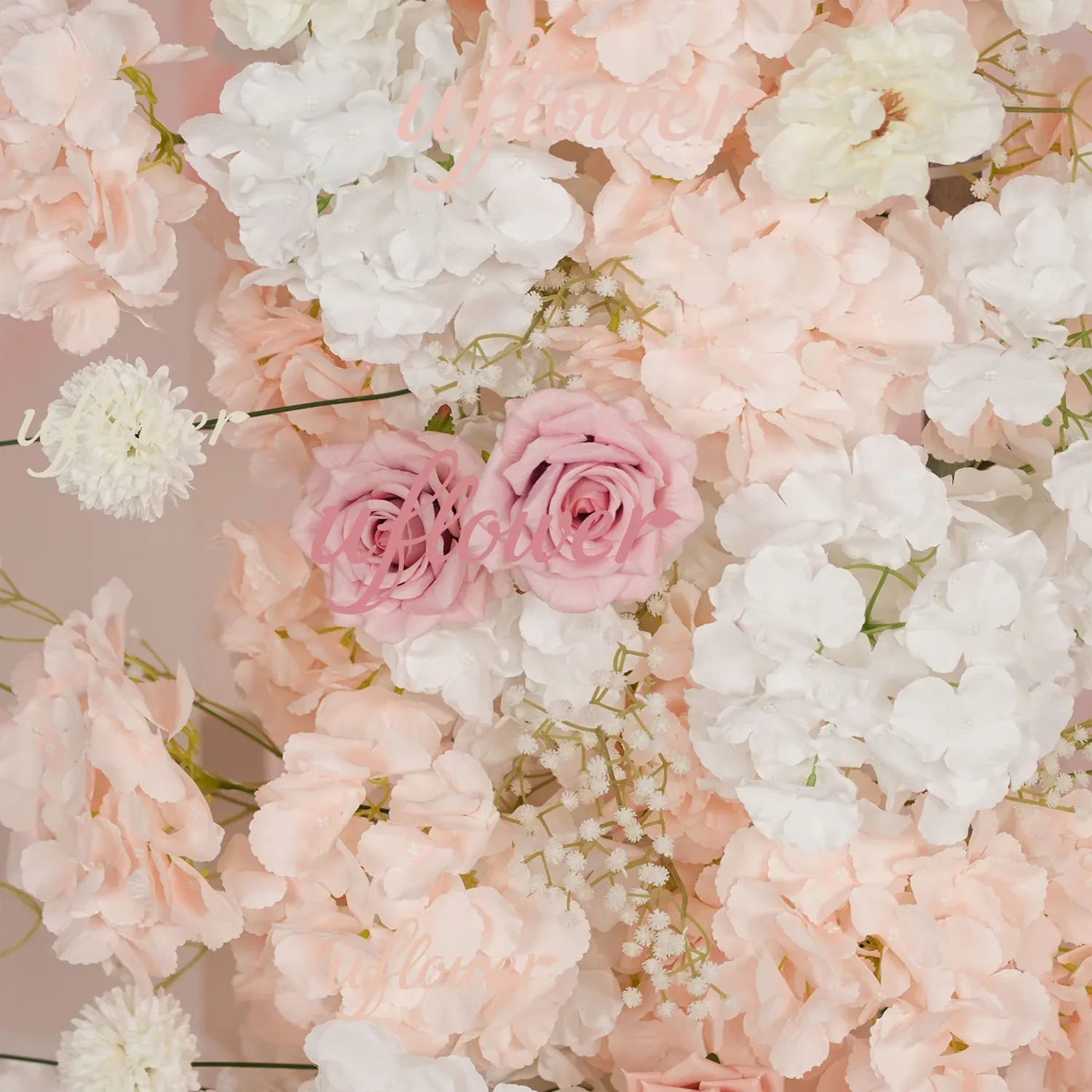 Uflower Artificial Pink White Flower Row Wedding KT Backdrop Decor MC80144-01 - Uflower