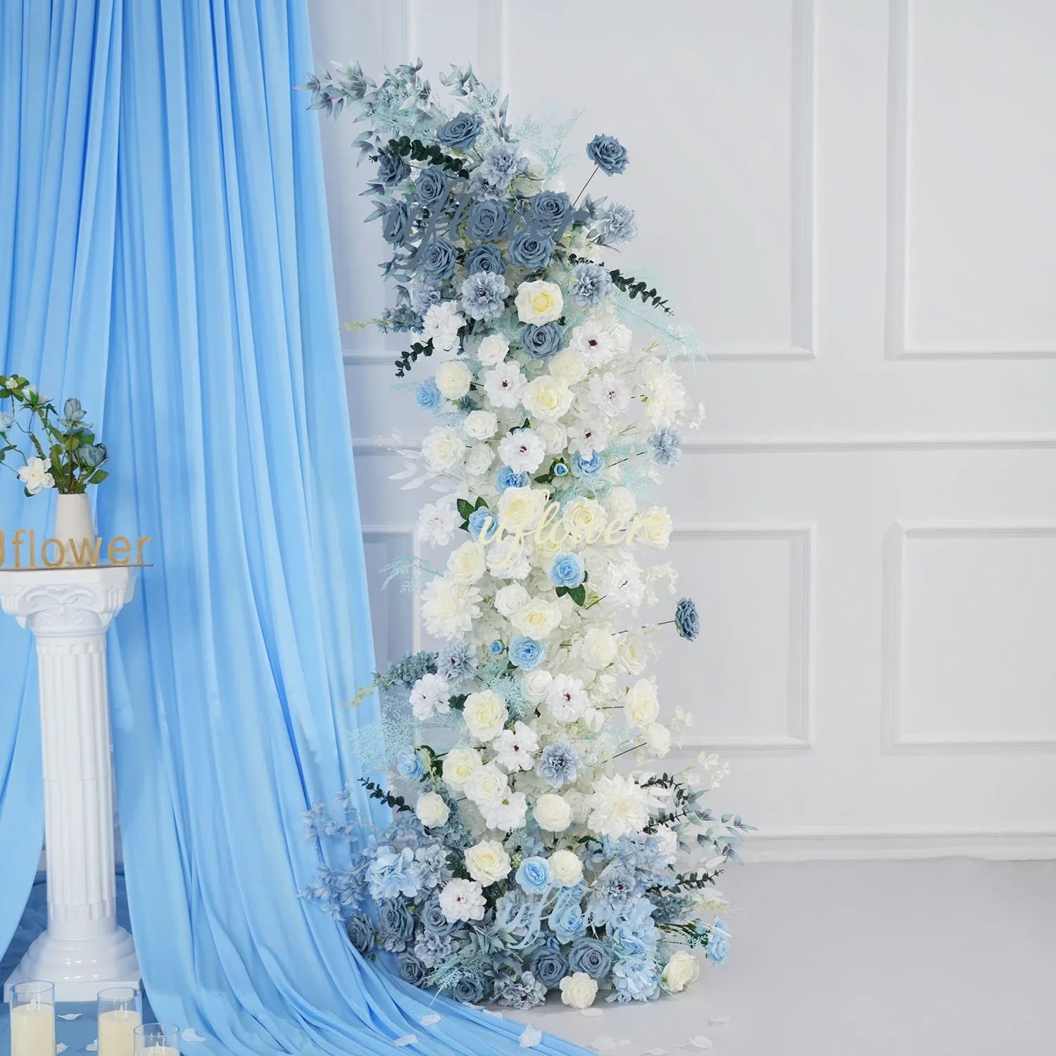 Uflower Blue White Floral Horn Arch Wedding Party Backdrop Decor SET80135 - Uflower