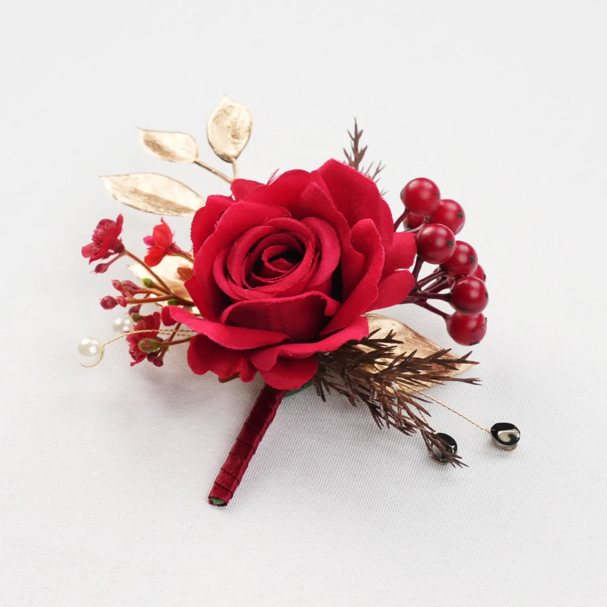 Uflower 6Pcs Red Boutonnieres MG80002-03*6