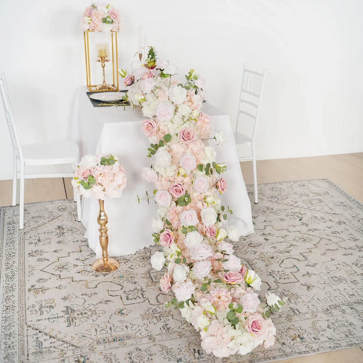 Uflower Pink Rose Table Runner Sofa Floral Wedding Backdrop Decor SET80096 - Uflower