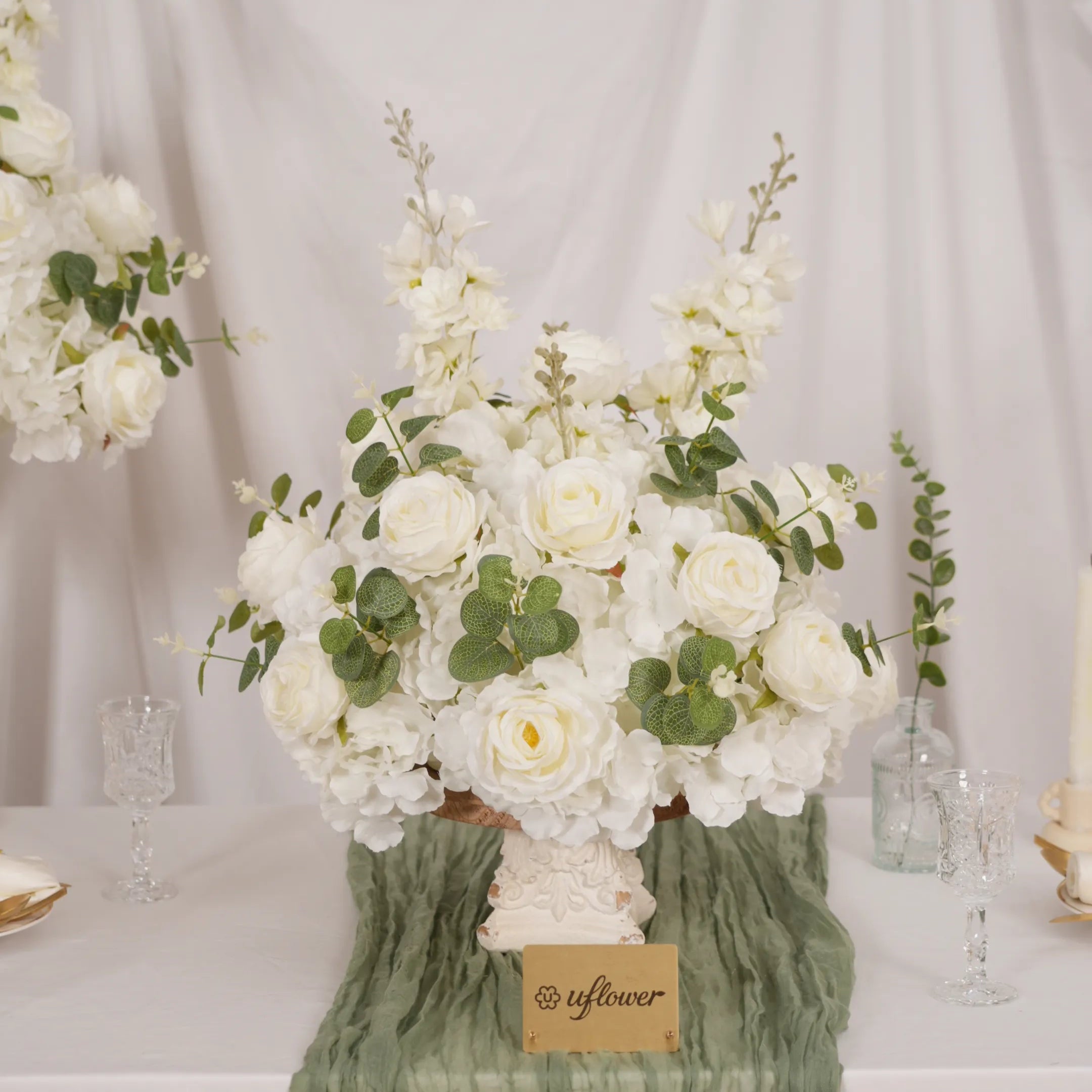 White & Green Table Arrangement Centerpirce Wedding & Party Table Centerpiece