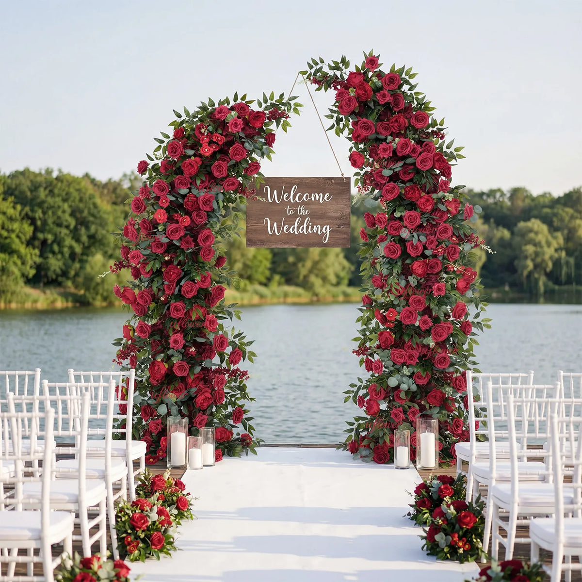 Décor d'arche de mariage floral rose rouge Uflower SET80090