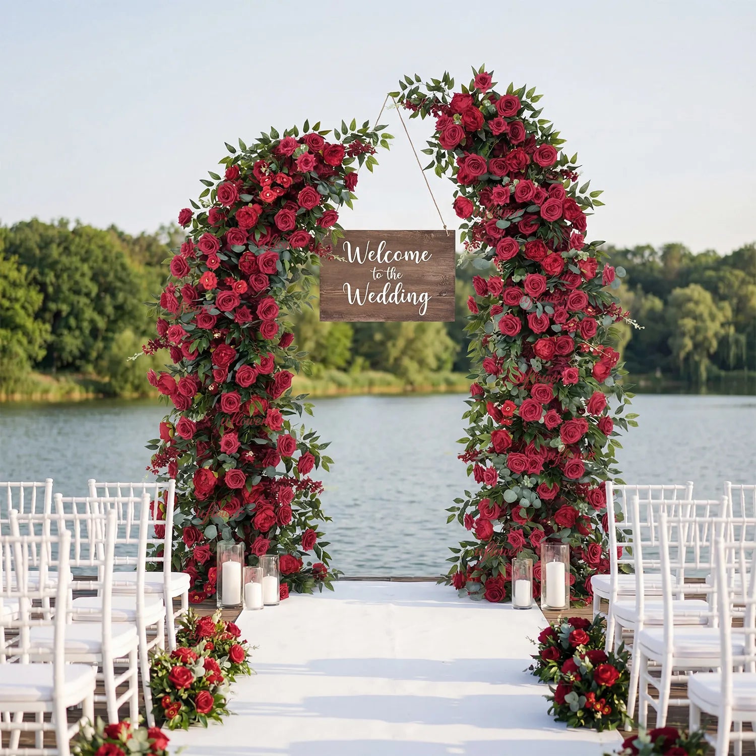 Uflower Red Rose Floral Arch Wedding Backdrop Decor SET80090