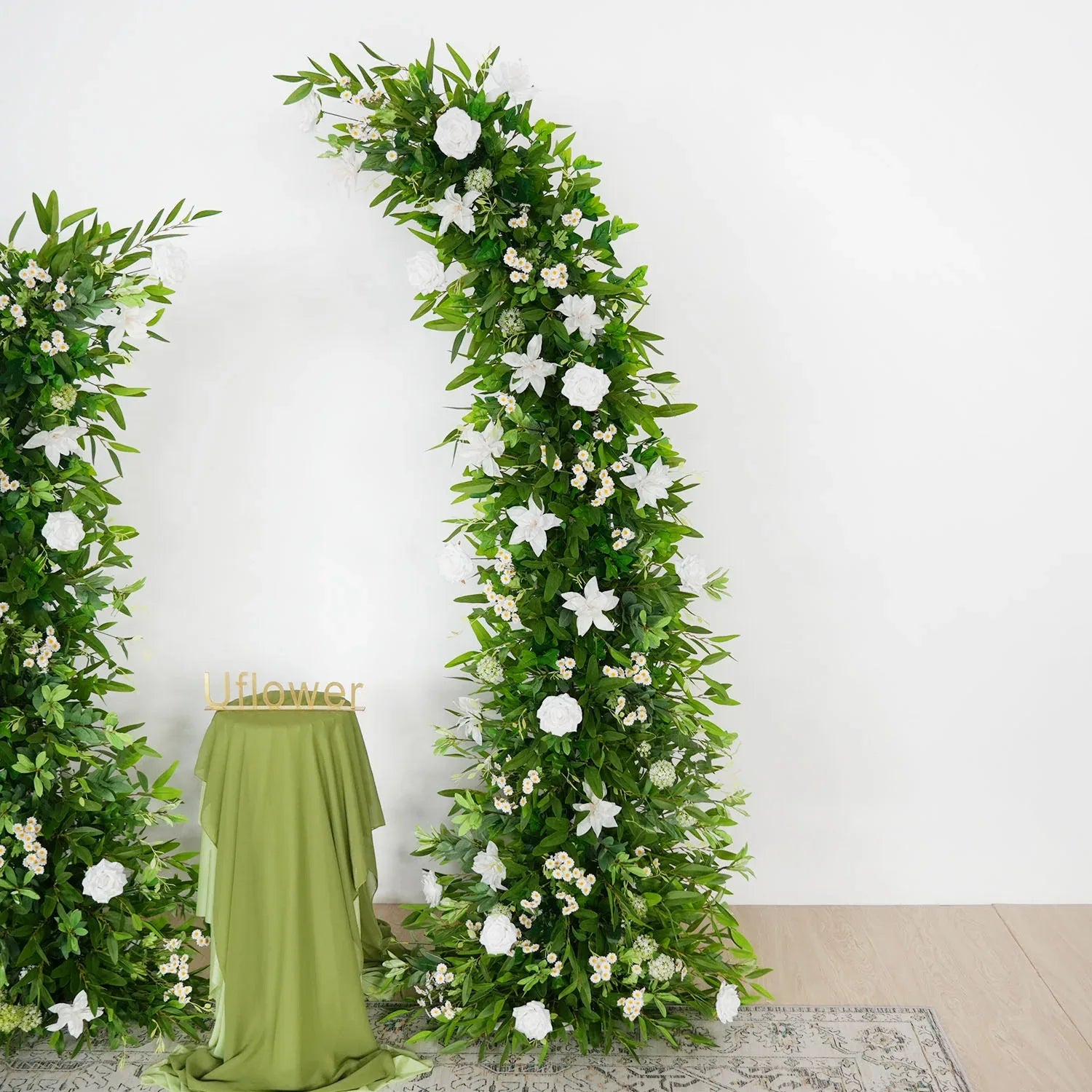 Uflower Outdoor Wedding Backdrop Horn Arch Decor Green Leaves Floral Arrangement SET80098 - Uflower